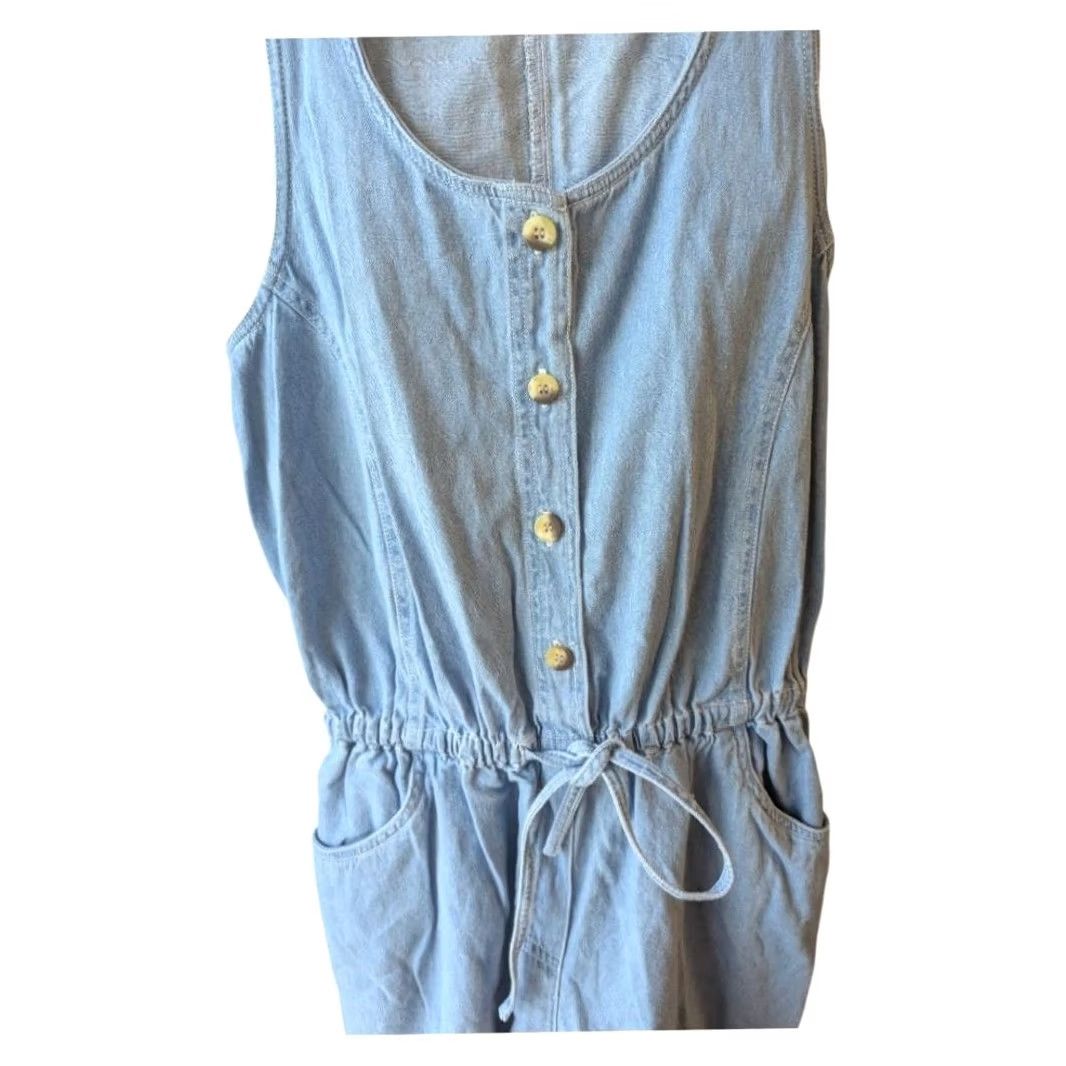Vintage AIM Sport Romper One-Piece Womens Sz Med Chambray 100% Cotton Cinch Waist Y2K EUC Blue VTG Men’s? Size 32" / US 10 / IT 46 - 3 Thumbnail