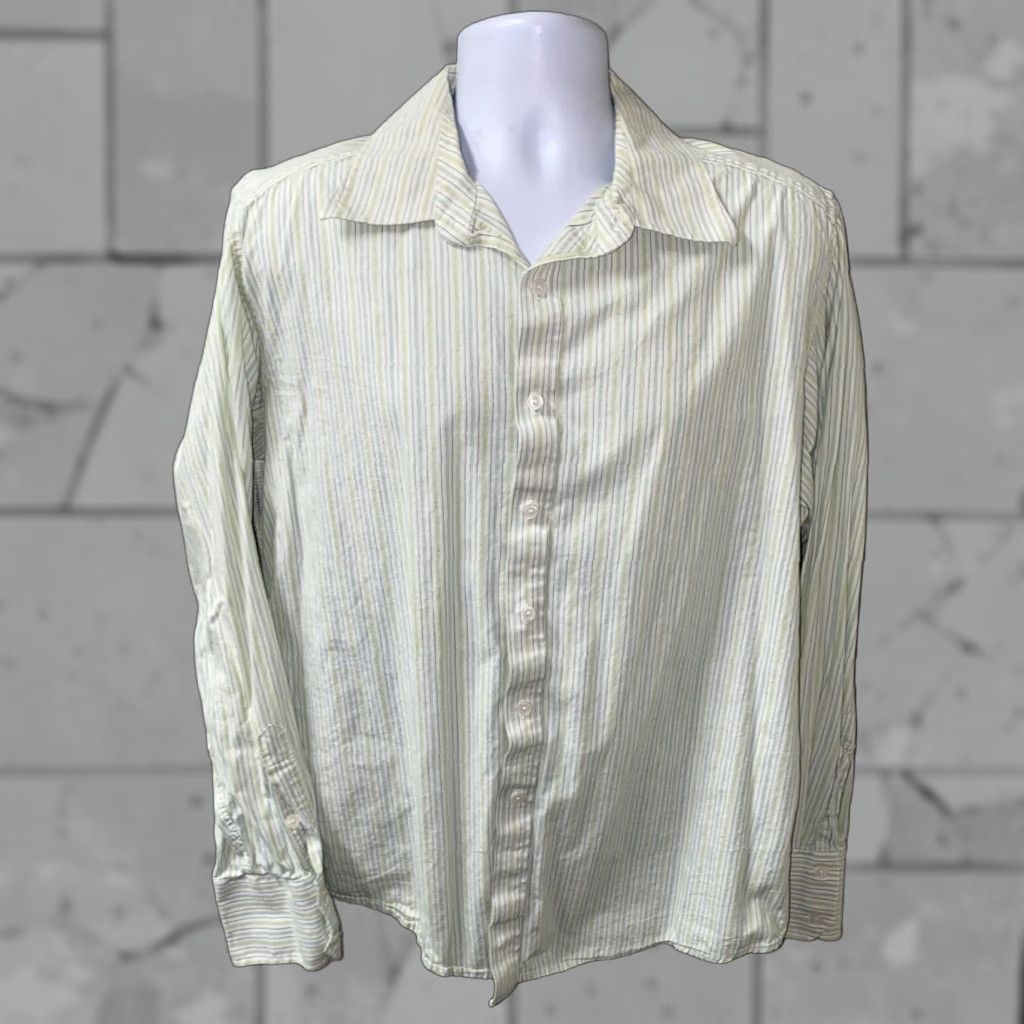 BKE BKE Men's Green Striped Cotton Button-Up Shirt Long Sleeve XL Size US XL / EU 56 / 4 - 1 Thumbnail