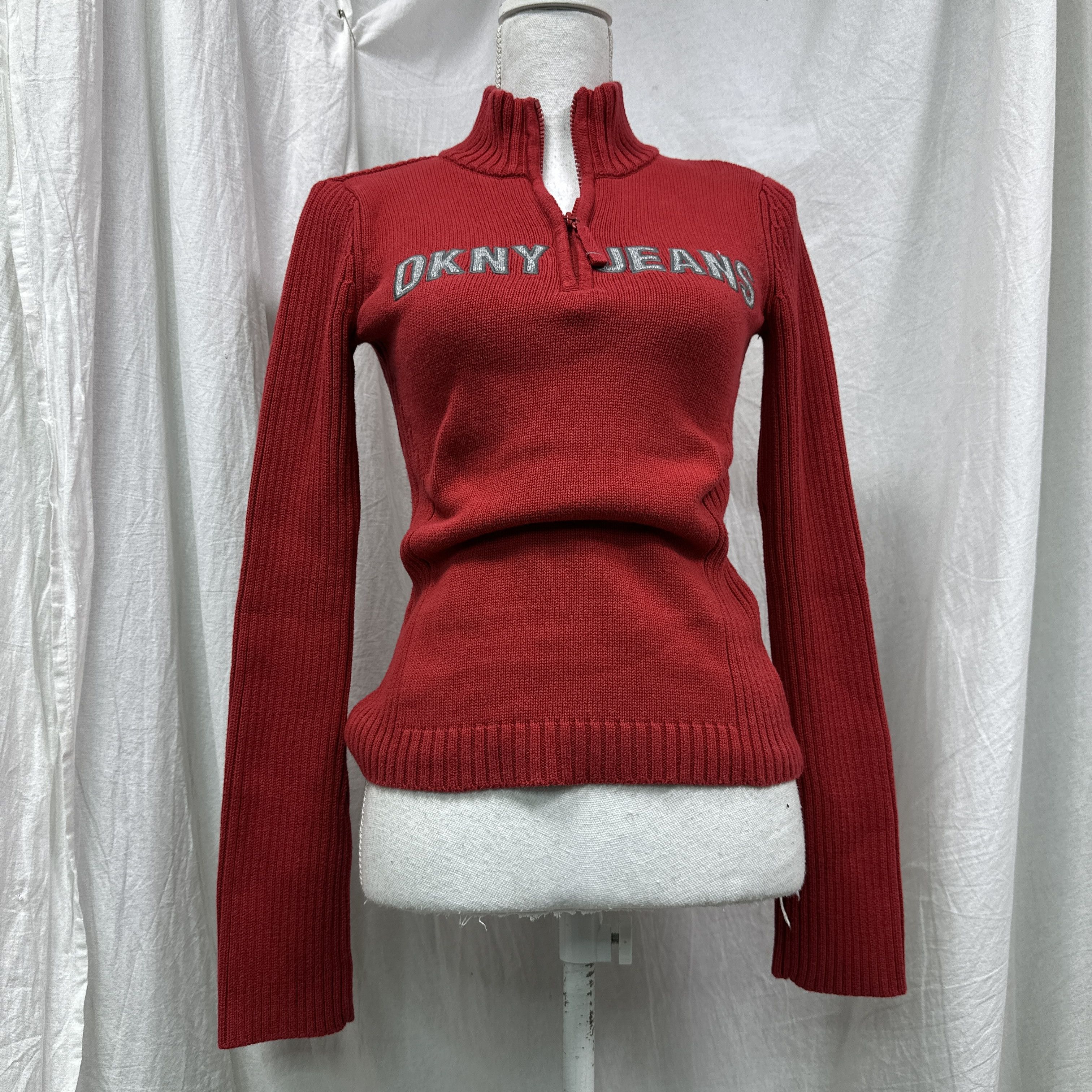 DKNY Vintage Casual Streetwear Ribbed 3/4 Zip Sweater Y2K Size US S / EU 44-46 / 1 - 6 Thumbnail