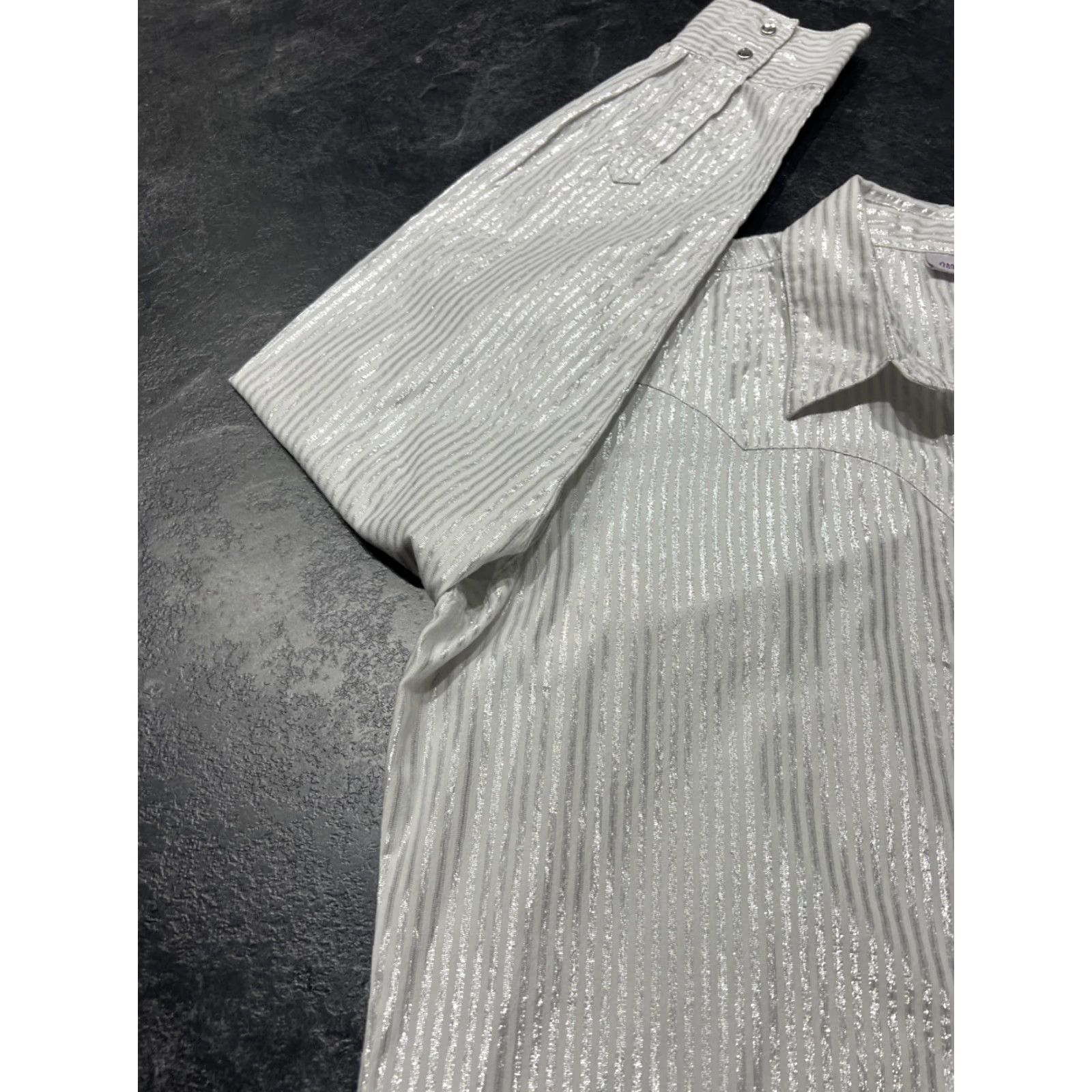 Wrangler Wrangler Shirt Button Up Long Sleeve White L Womens Metallic Striped Dress Up Large Size L / US 10 / IT 46 - 4 Thumbnail