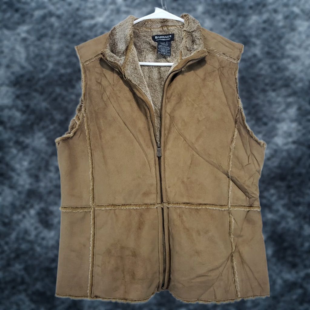Vintage VTG Barrage Authentic Womens Vest Faux Suede Leather Fur Lined Full Zip Pockets 90s Gorpcore Y2K Vintage Brown M Women's Vest Size M / US 6-8 / IT 42-44 - 1 Thumbnail