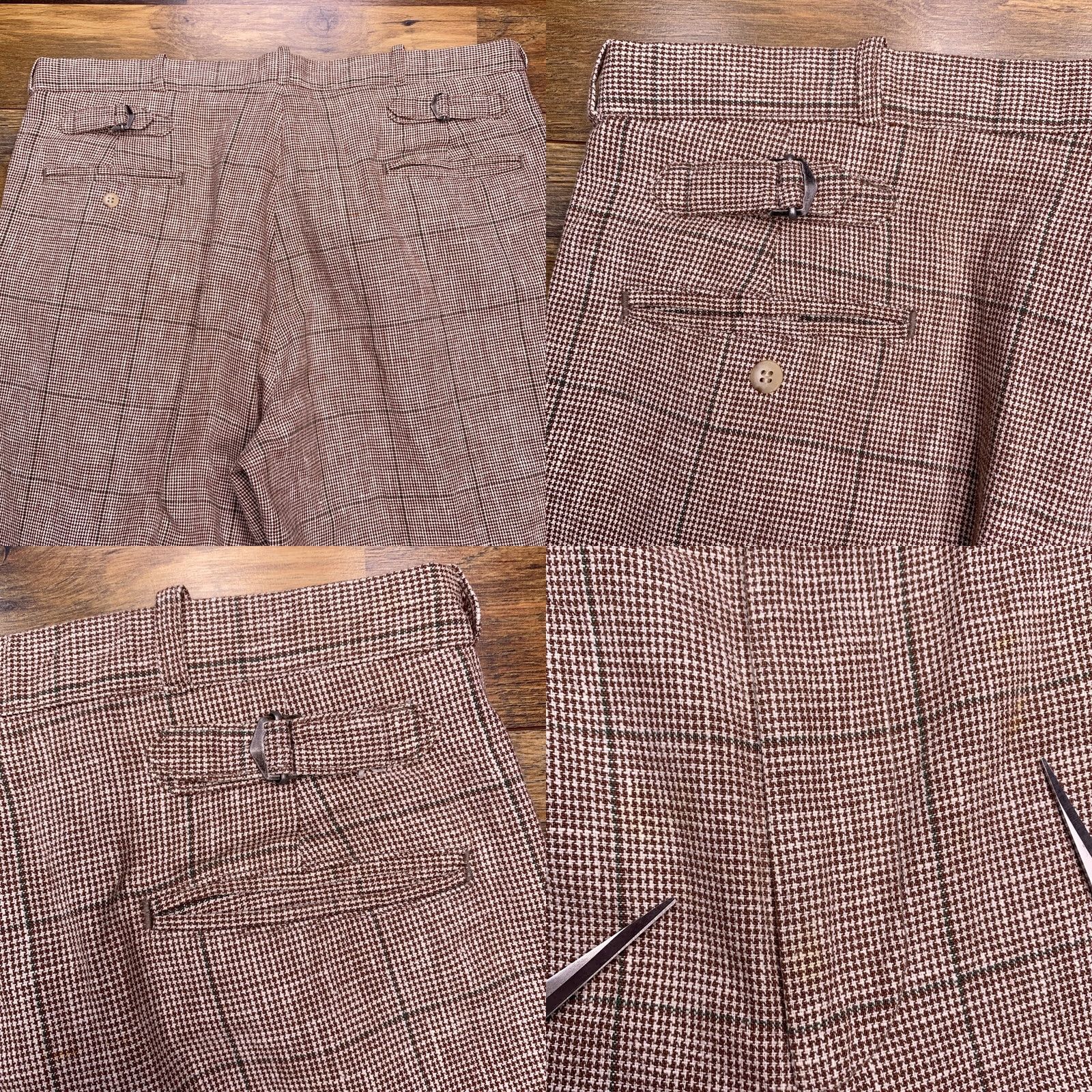 Polo Ralph Lauren VINTAGE Polo Ralph Lauren Pants Mens 36x30 Pleated Windowpane Plaid Houndstooth Brown Straight Chino Belt Loops Logo Vintage Boy? Size US M / EU 48-50 / 2 - 8 Thumbnail