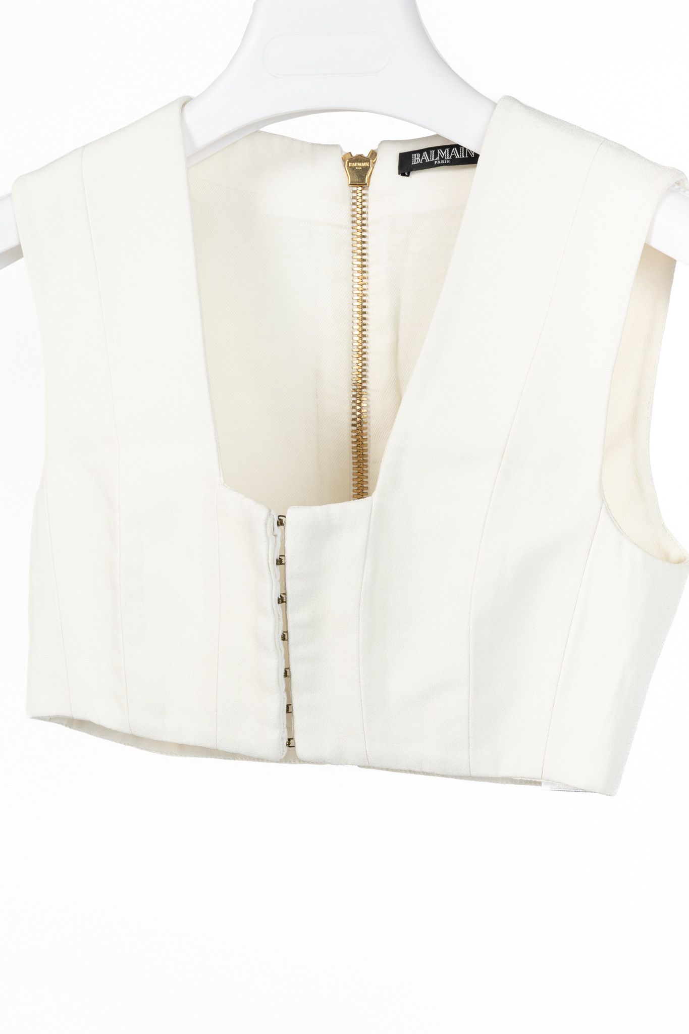 Balmain Balmain White Crepe Square-Neck Cropped Bustier Size XS / US 0-2 / IT 36-38 - 3 Thumbnail