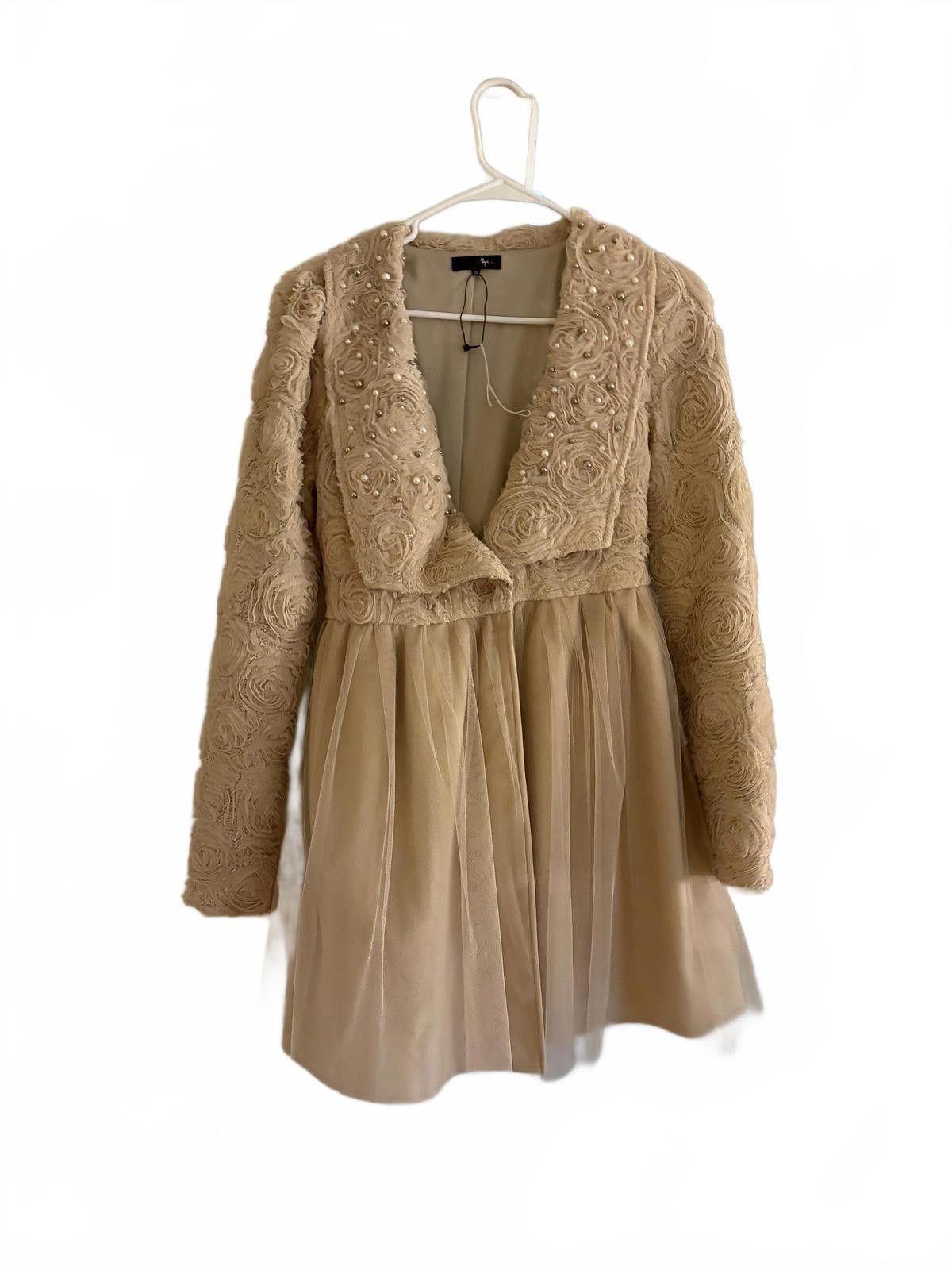 Other Ryu: Beige Embroidered and Beaded Pea Coat Tulle Skirt, Sz S Size S / US 4 / IT 40 - 1 Thumbnail