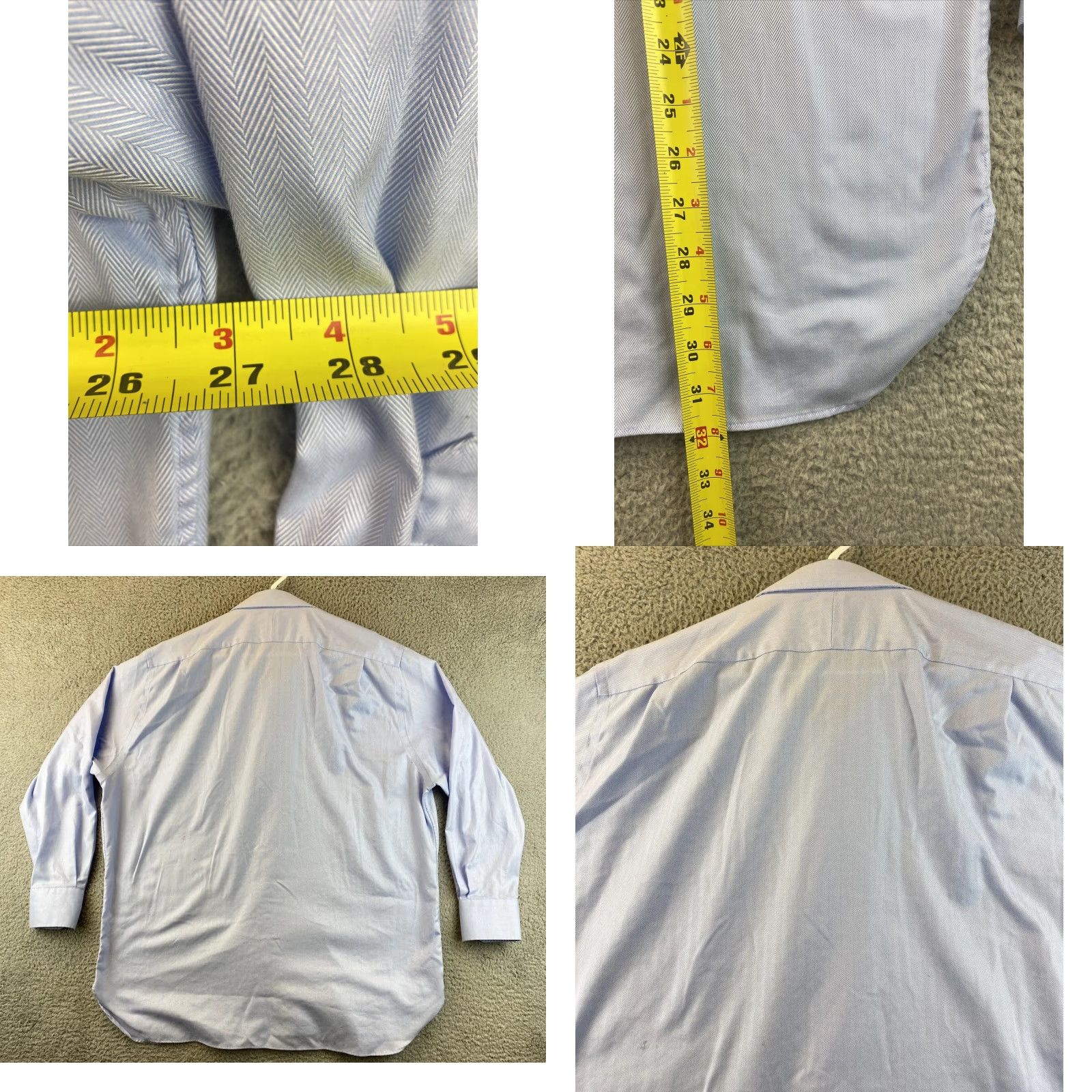 Nordstrom John W Nordstrom Dress Shirt 18/35 Blue Cotton Long Sleeve Button-Up Pocket Collared Spread Herringbone Regular Men Size 48R - 8 Thumbnail