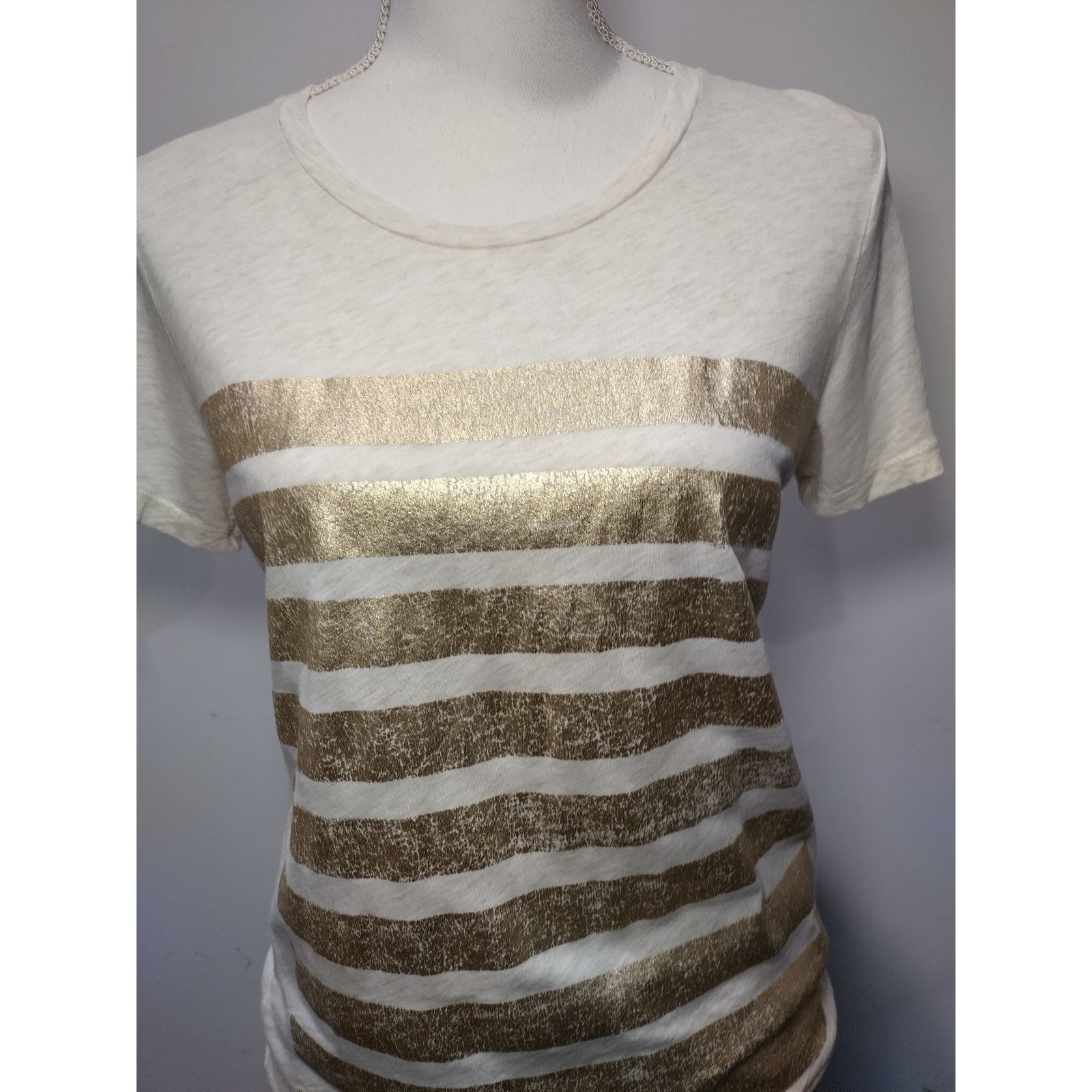 J.Crew J. Crew Womens Short Sleeve T-Shirt Gold Striped Tee White Size M / US 6-8 / IT 42-44 - 3 Thumbnail