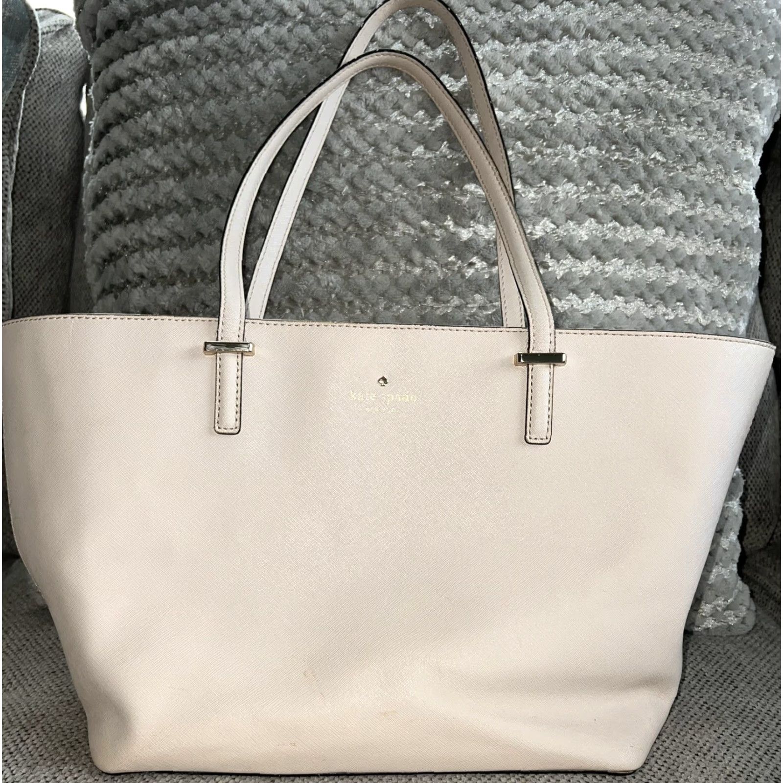 Vintage VINTAGE KATE SPADE Cedar Street Tote Beige Pink Purse Handbag Women Leather 17.5” x 10” x 6” Purse Size ONE SIZE - 7 Thumbnail