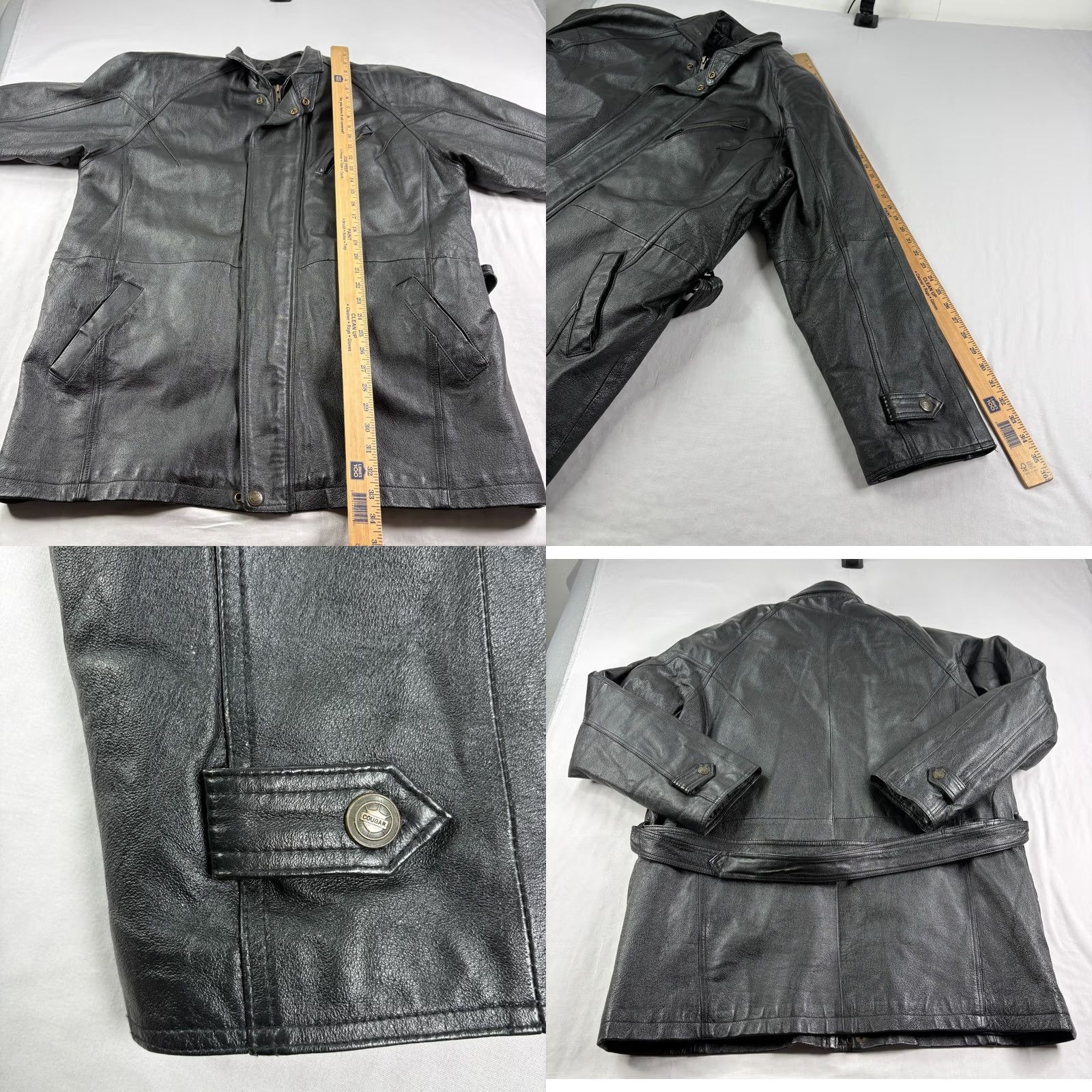 Cougar Cougar Jacket Mens XL Black Leather Full Zip Biker Trench Lined Size US XL / EU 56 / 4 - 8 Thumbnail