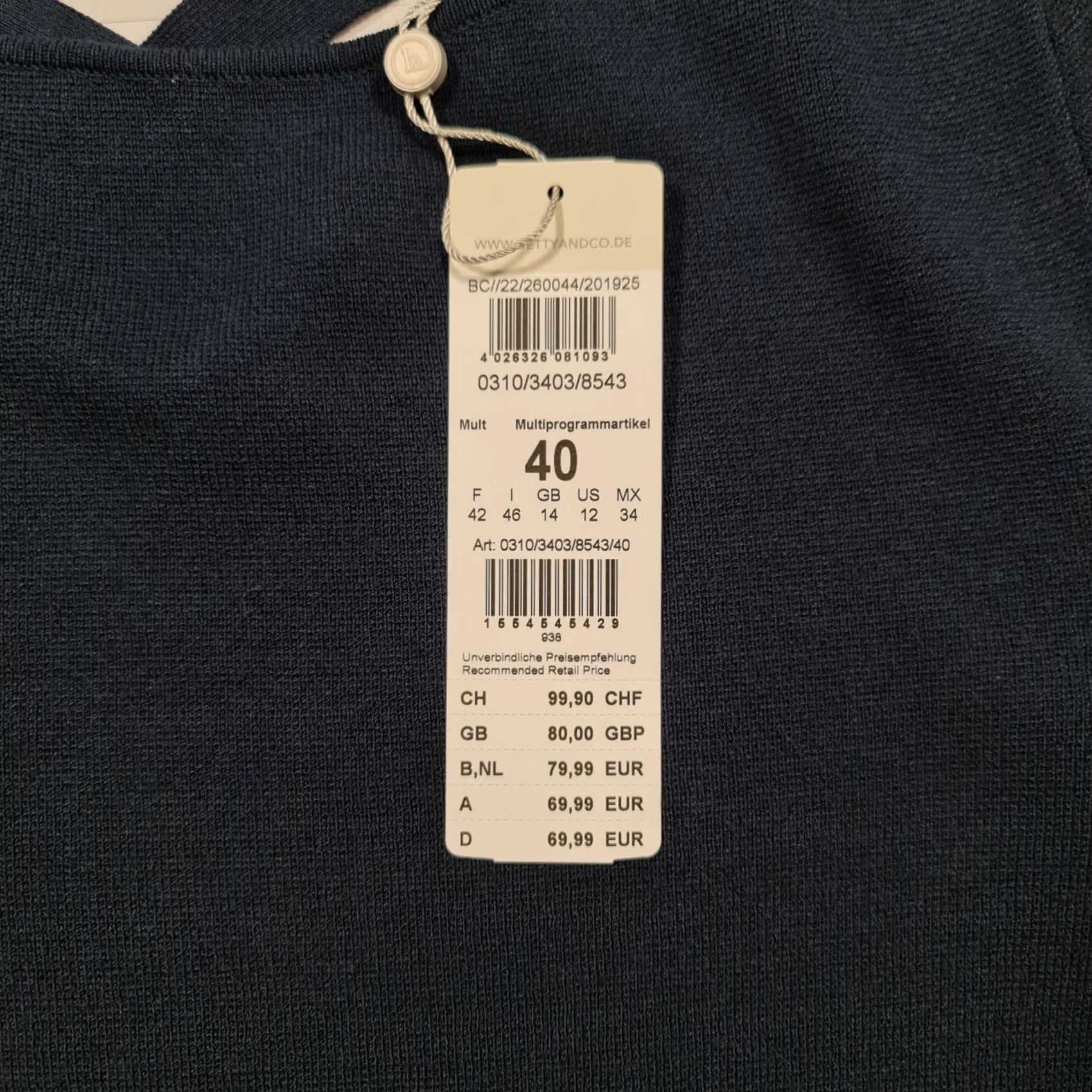 CO Betty & Co Jumper Womens Round Neck Long Sleeve Navy Blue 14 UK Regular Stretch Knit Pullover Top Size XL / US 12-14 / IT 48-50 - 4 Thumbnail