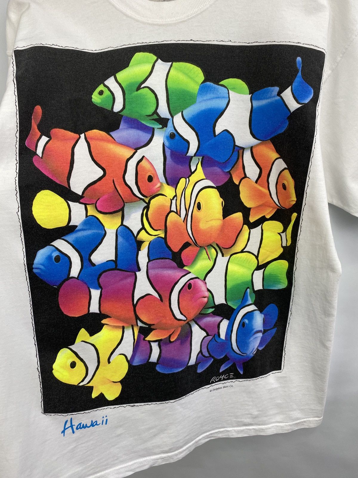 Fruit Of The Loom 🌺 Vintage 90s Nemo Fish Crazy Shirt Hawaii Hula Girl T-Shirt Size US L / EU 52-54 / 3 - 4 Thumbnail
