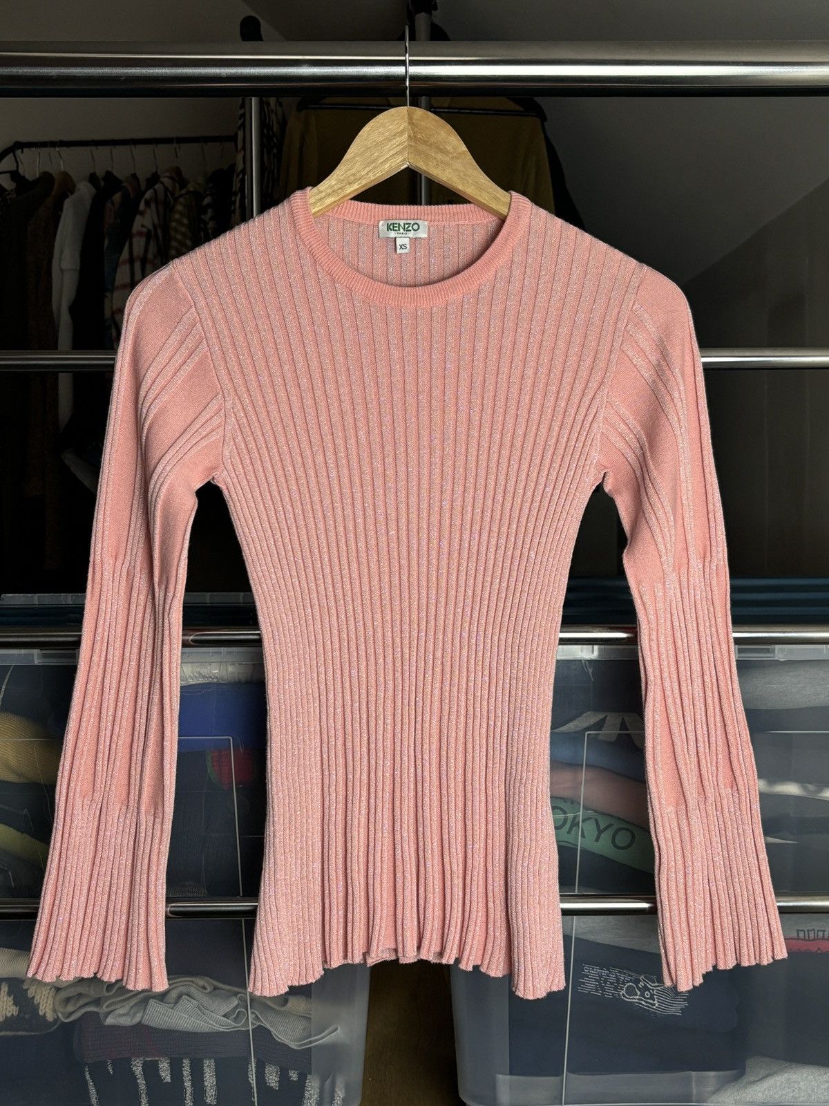 Kenzo Glossy Pleated Long Sleeve Top