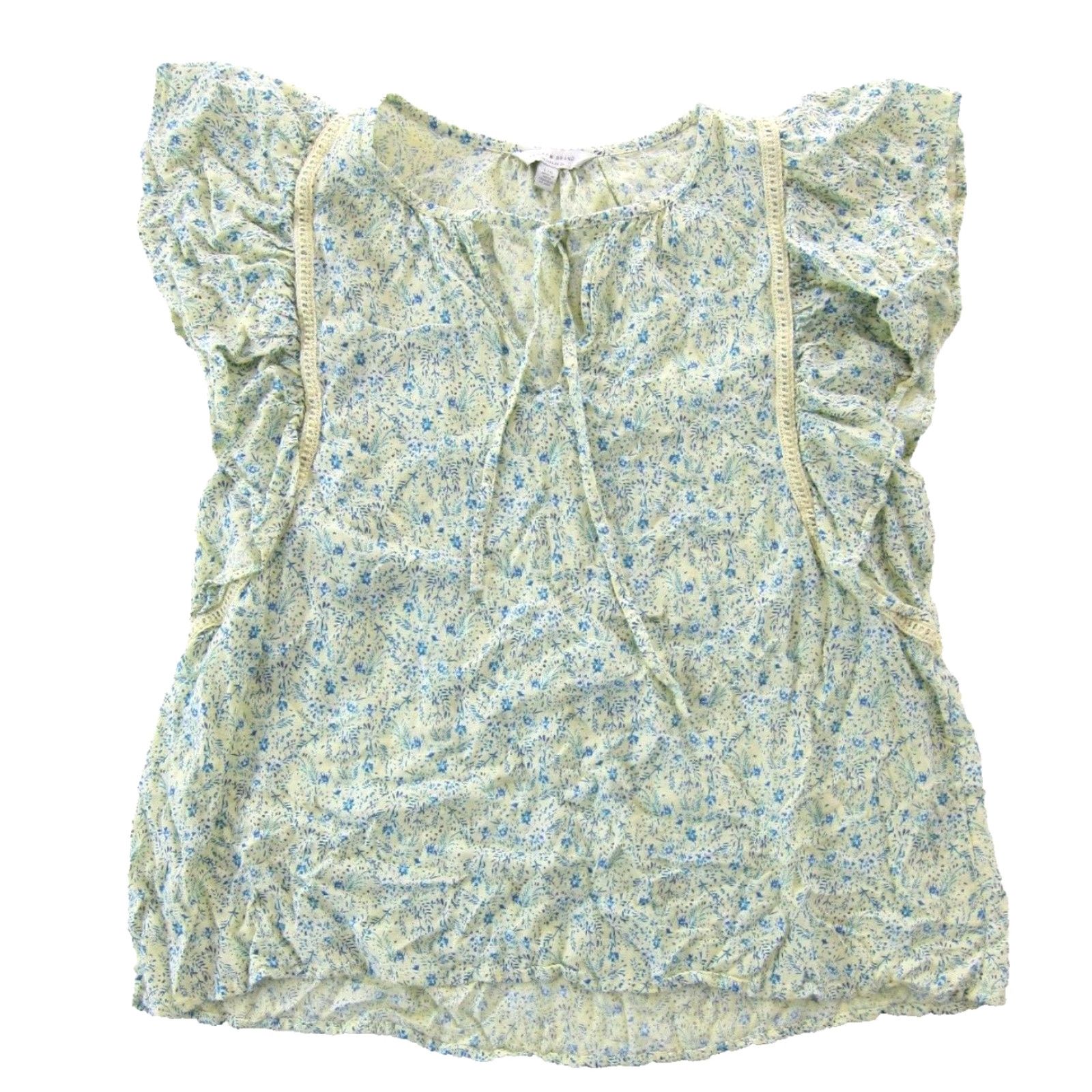 Lucky Brand Lucky Brand Cap Sleeve Blouse Floral Yellow Blue 100% Rayon Large Womens Size L / US 10 / IT 46 - 2 Thumbnail