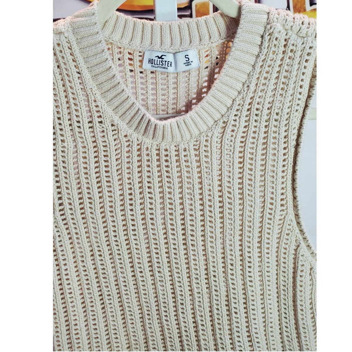 Hollister Hollister Crochet Knit Cotton Crop Sweater Vest Beige Size S Size S / US 4 / IT 40 - 3 Thumbnail