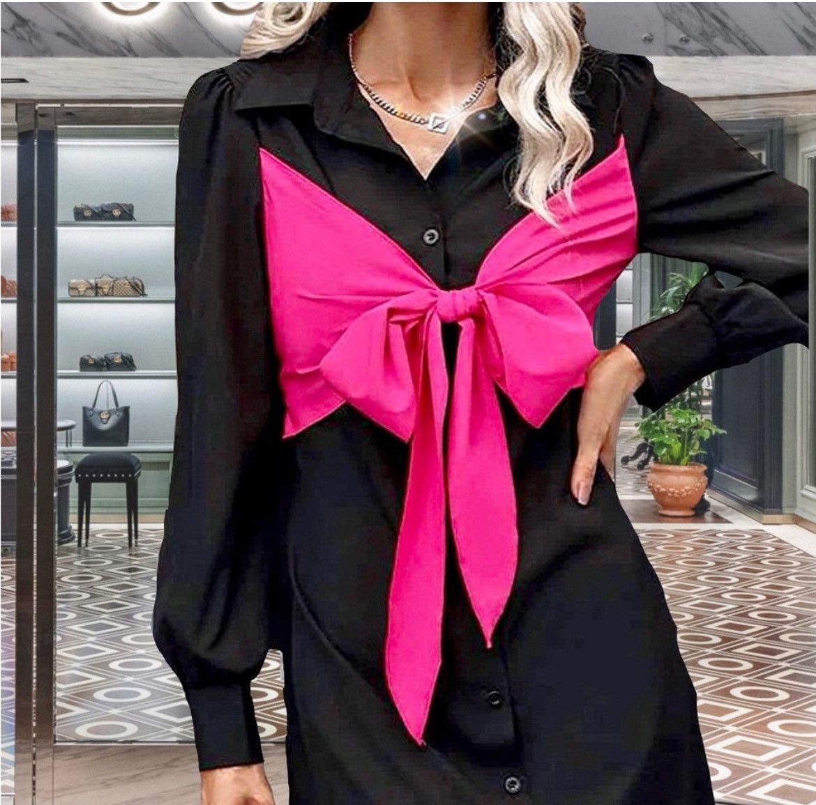 Designer × Other NWT, Lavishly Paris Women’s BowTie Shirt Dress Size M / US 6-8 / IT 42-44 - 1 Thumbnail