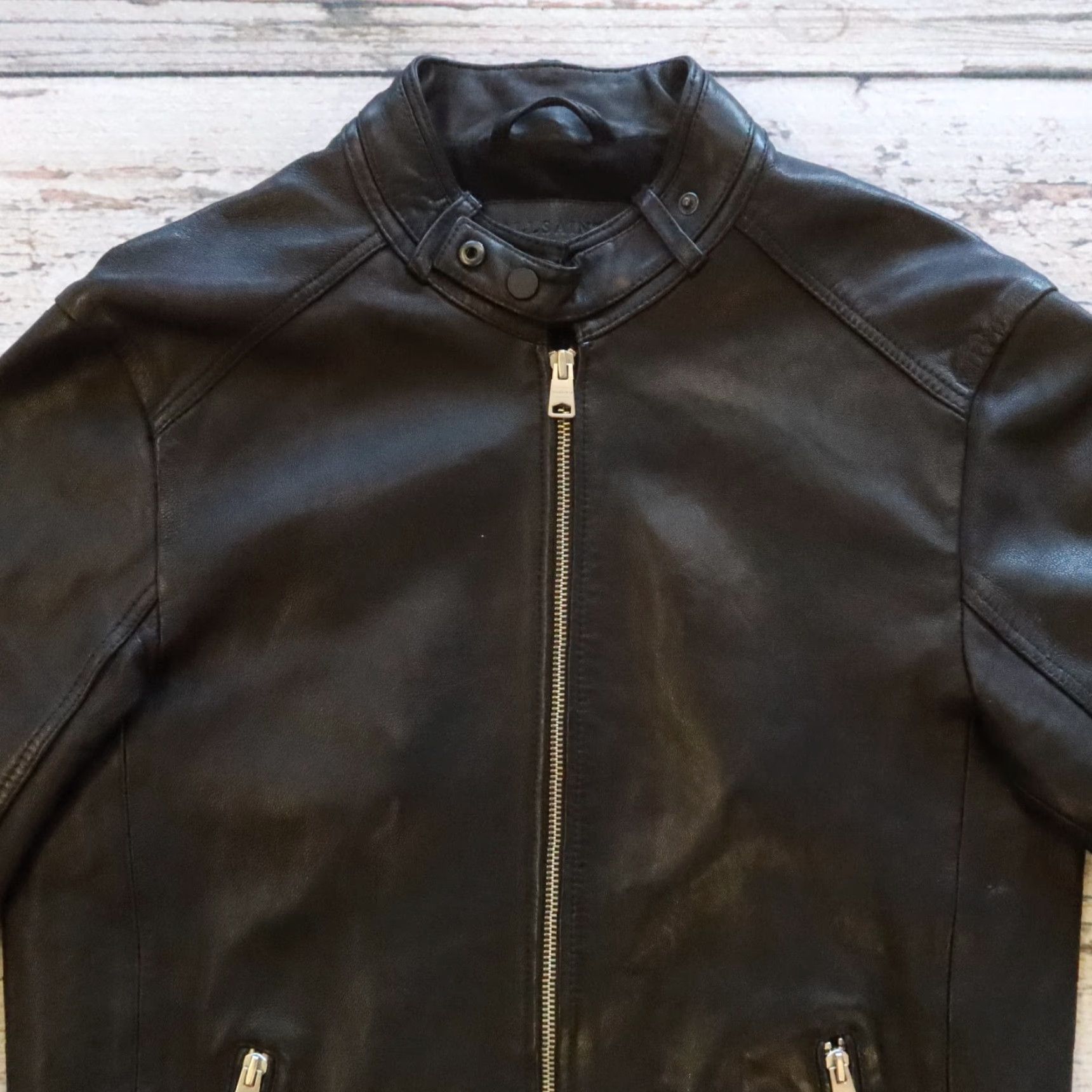Allsaints **Black Leather All Saints Cafe Racer Motorcycle Jacket Size S** User: Vintage Black Leather All Saints Cafe Racer Motorcycle Jacket Size S Size US S / EU 44-46 / 1 - 2 Thumbnail