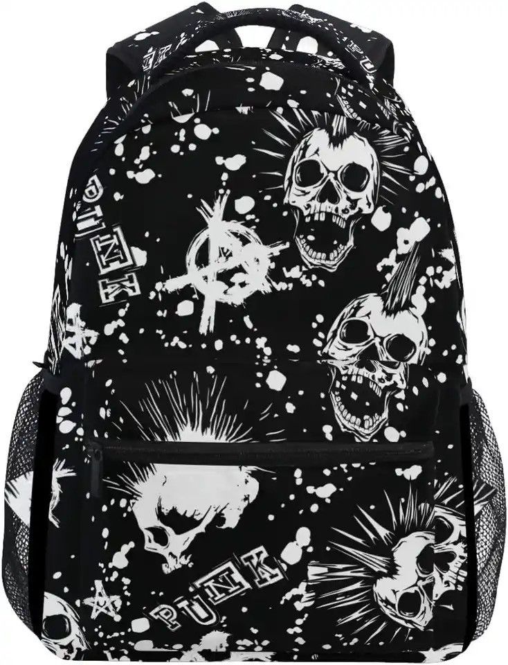 Other White Punk Skull Mohawk Hair Black Vintage Backpack Size ONE SIZE - 1 Thumbnail