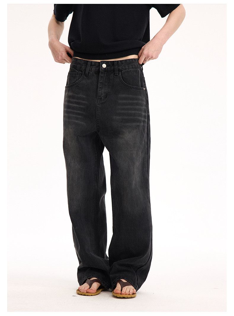 Japanese Brand Low-rise baggy black straight-leg jeans | Grailed