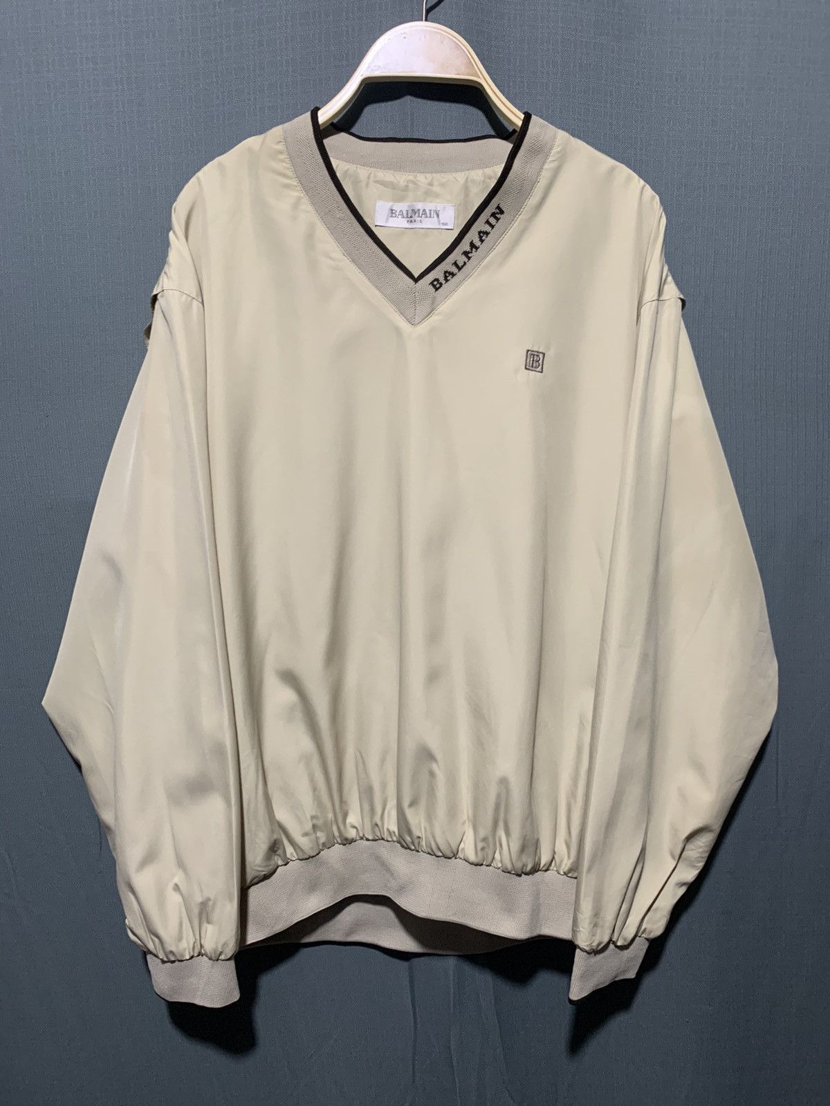 image of Balmain Spell Out Pullover Windbreaker Light Jacket in Cream, Men's (Size Large)