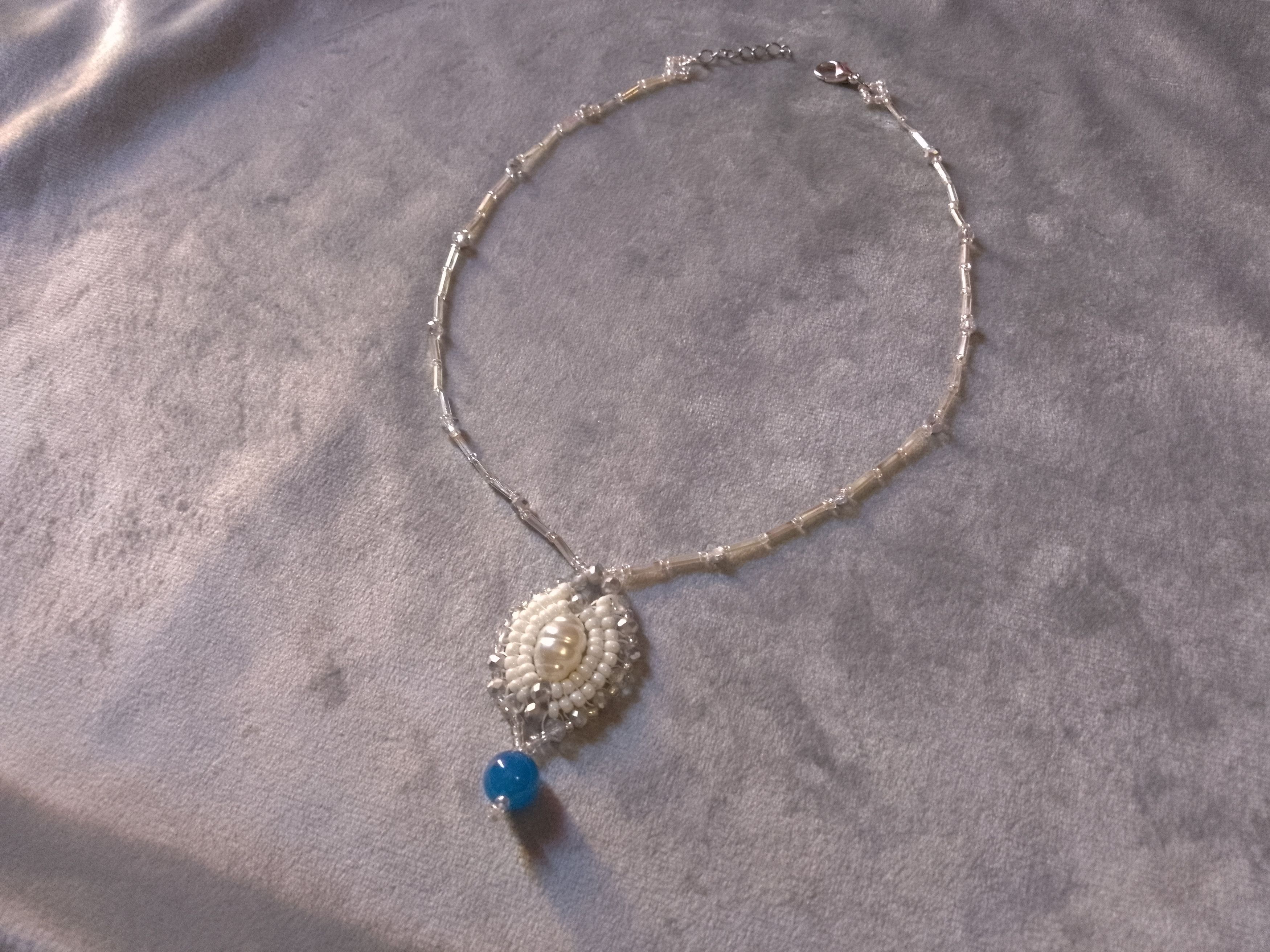 Handmade Charm Necklace Elegant Blue Agate gemstone faux pearl Size ONE SIZE - 8 Thumbnail