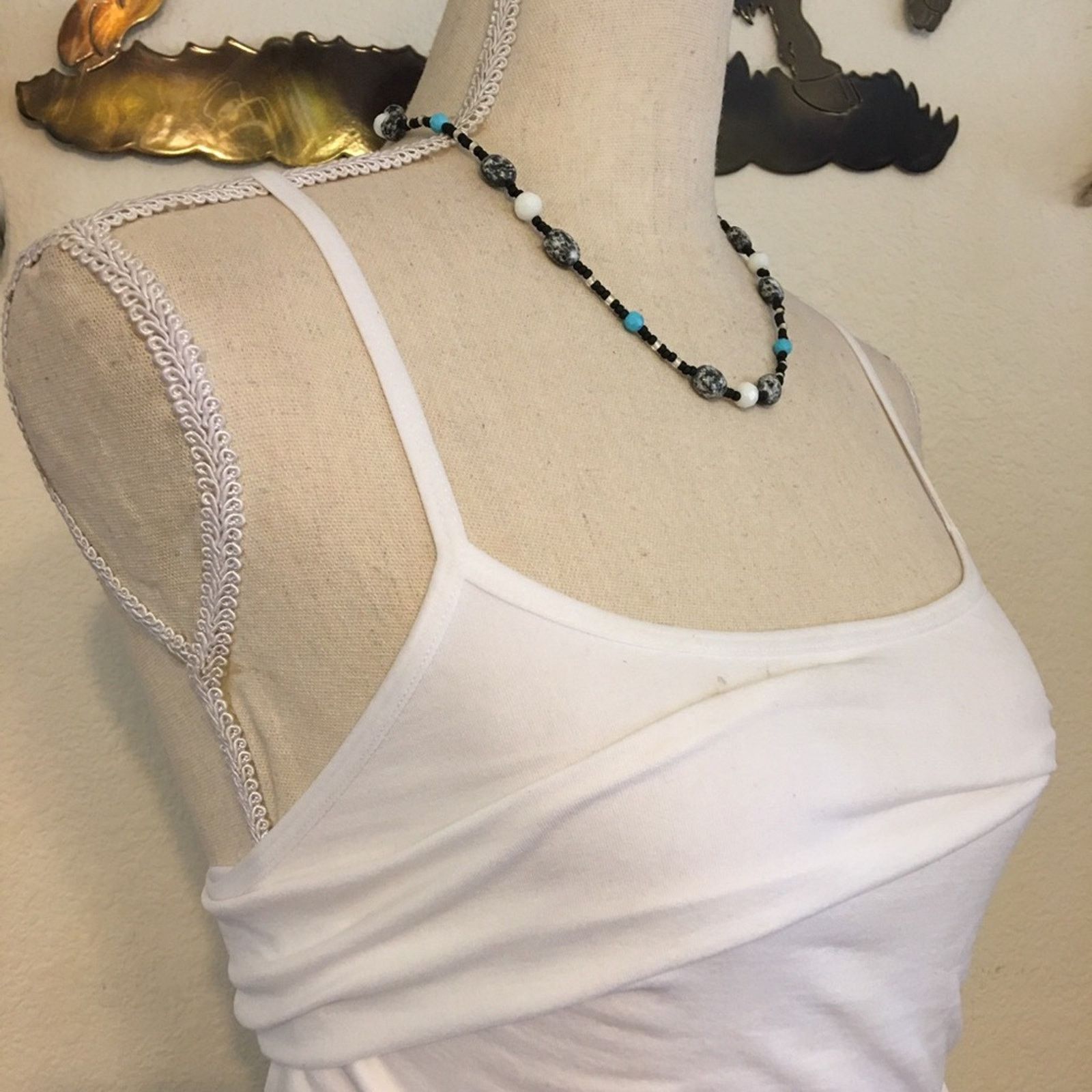 Handmade Gray marble and glass bead necklace Size ONE SIZE - 2 Thumbnail