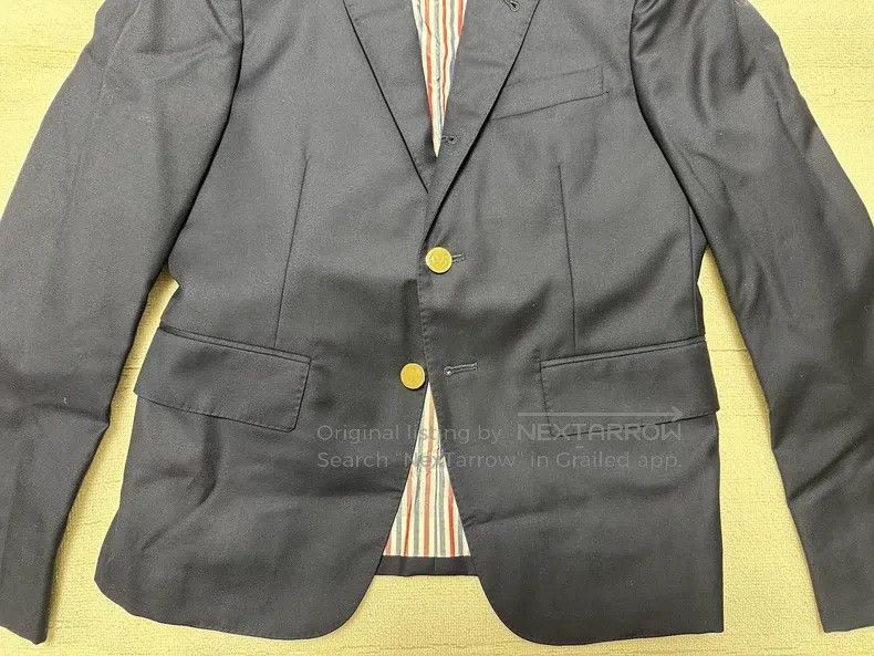 Thom Browne Thom Browne Dark Blue Gold Button Suit Jacket Size US XS / EU 42 / 0 - 1 Thumbnail