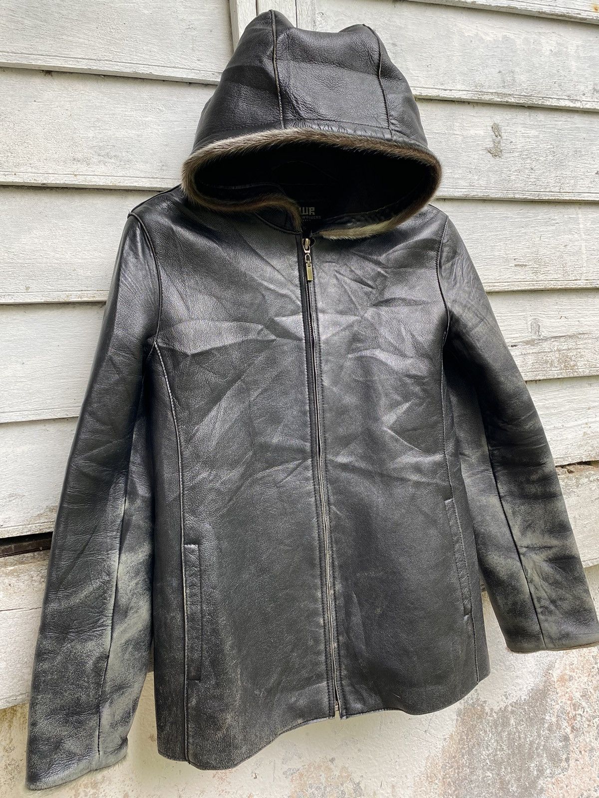Genuine Leather United Worker Republic (UWR) Fur Lining Leather Hoodie JKT Size US S / EU 44-46 / 1 - 3 Thumbnail