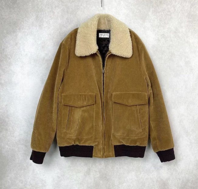 Saint Laurent Slp Khaki Corduroy Coat