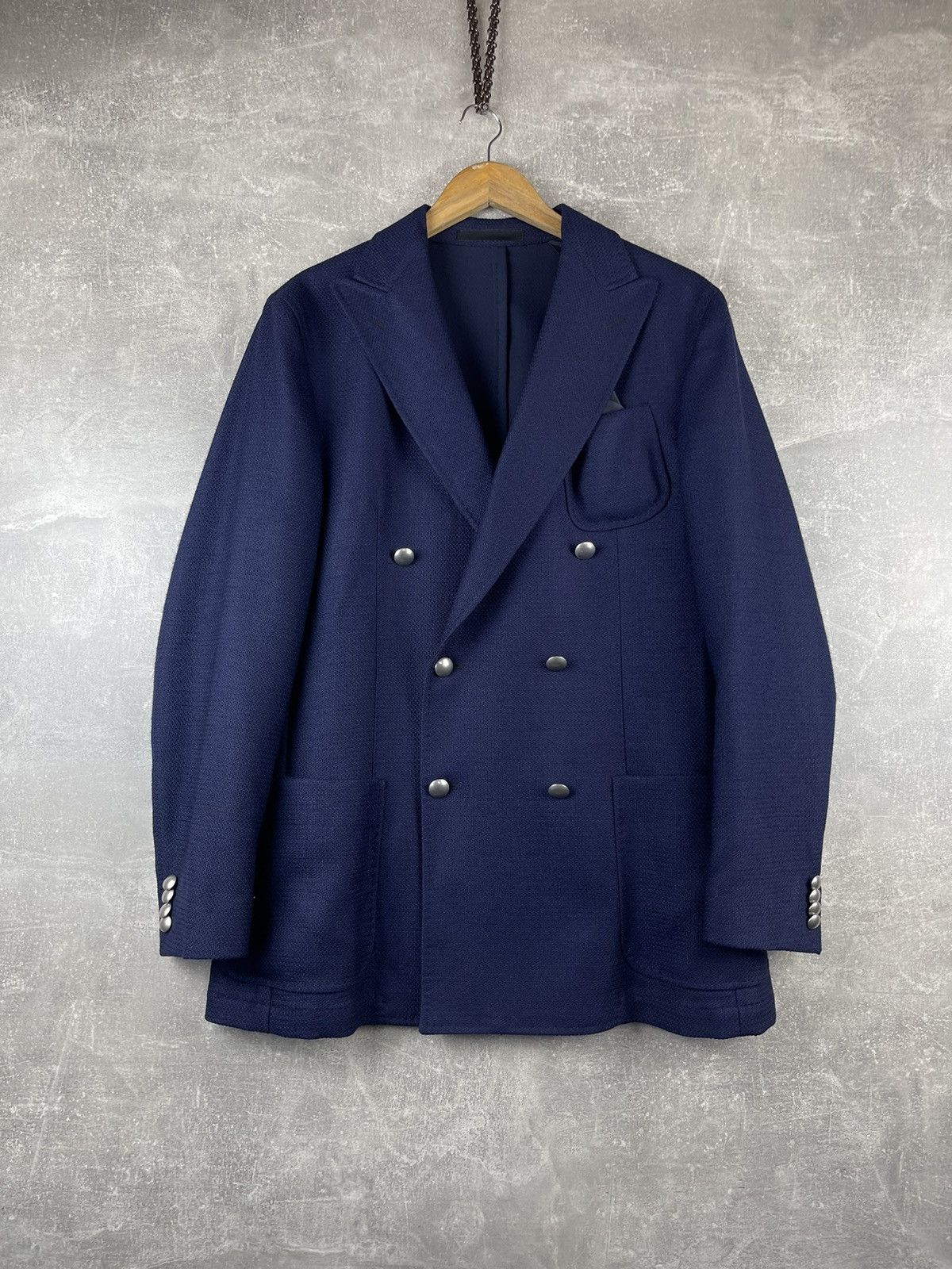 Boggi Boggi Milano Double Breasted Wool Blend Blazer Navy Size 52 Size US L / EU 52-54 / 3 - 1 Thumbnail