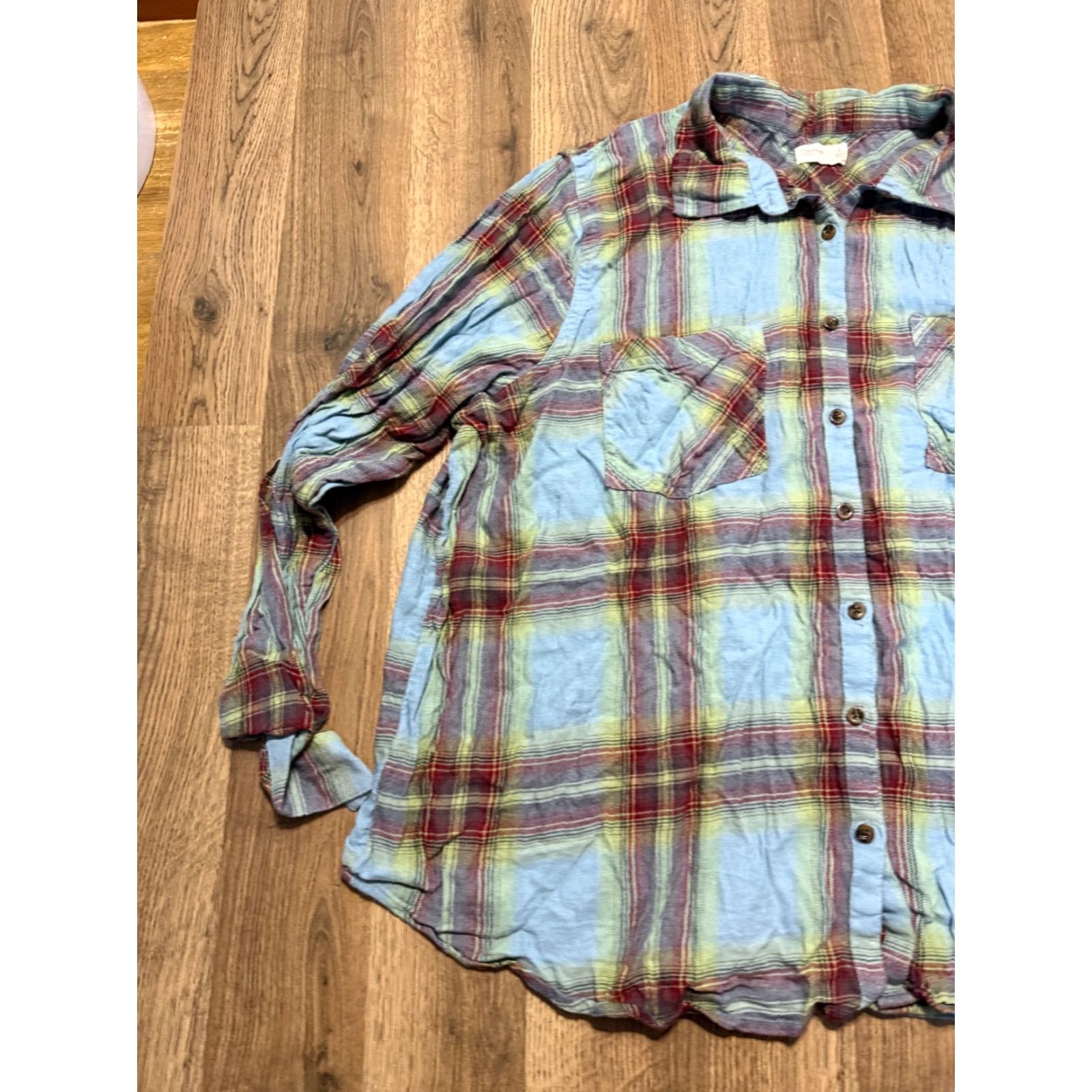 Vintage Maurices Blouse Womens 3X Green Red Blue Plaid Long Sleeve Button Up Relaxed Fit Size XXL / US 16-18 / IT 52-54 - 3 Thumbnail