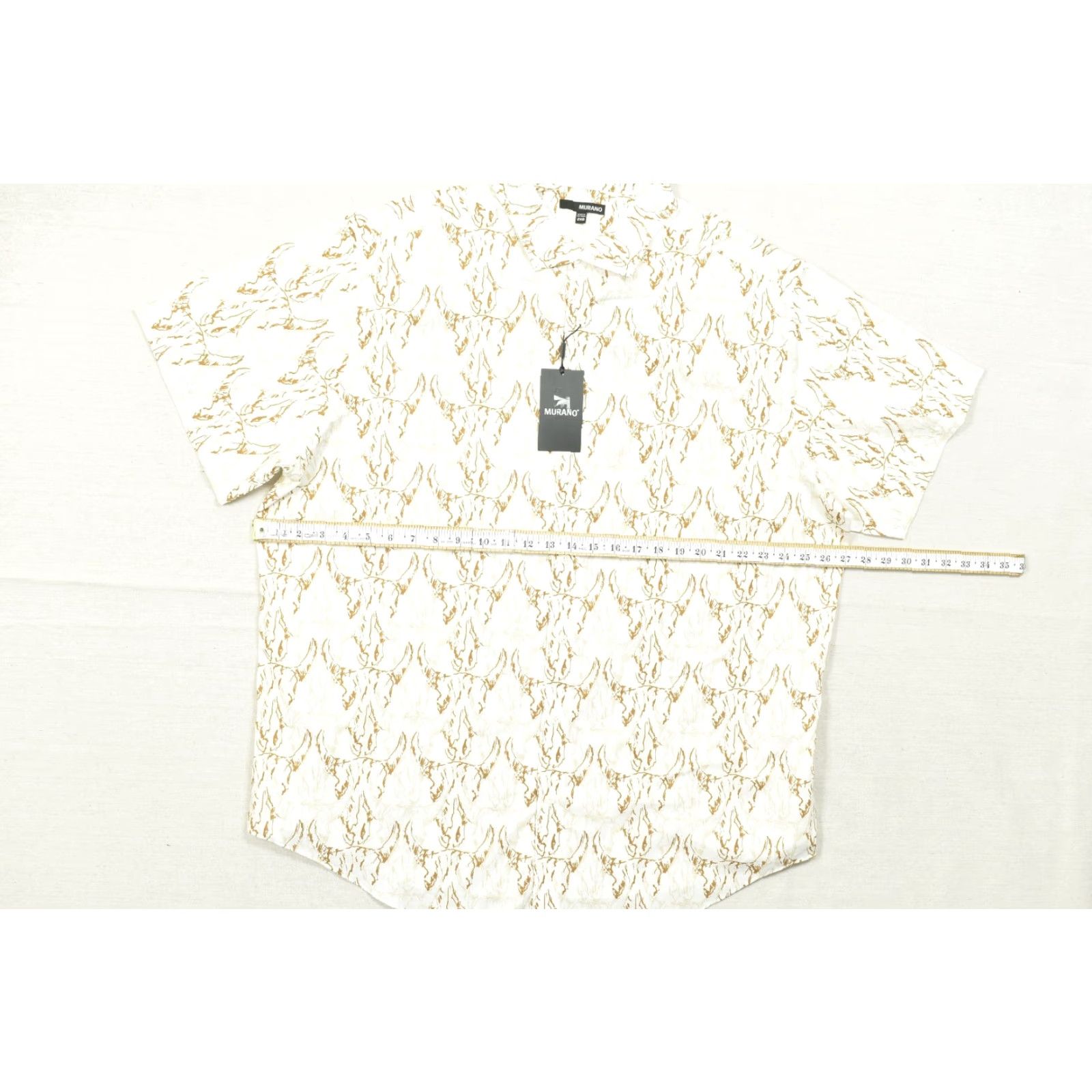 Murano Murano Button-Down Shirt Big 2X B& Tall Men Short Sleeve NWT White Beige Cotton 100% Bull Skull Accent Classic Casual Shirt Size US XXL / EU 58 / 5 - 3 Thumbnail