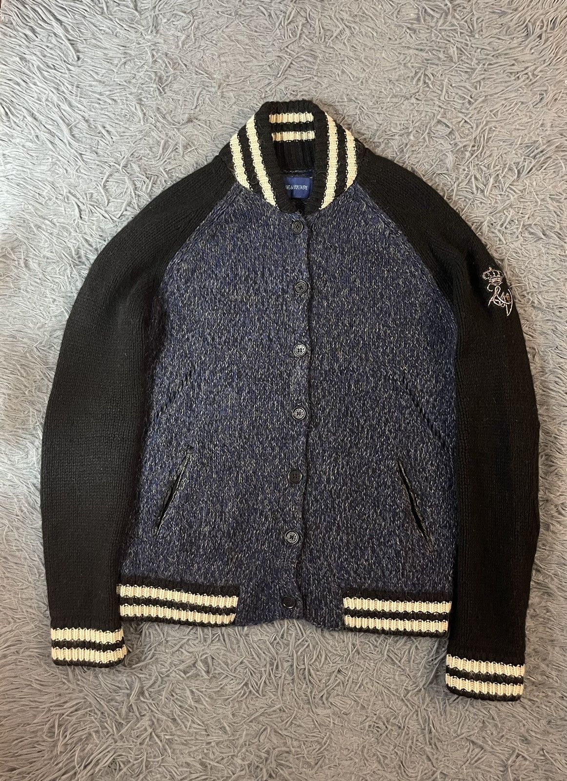 image of Avant Garde x Cashmere Wool Zadig & Voltaire Alpaca + Wool Bomber Cardigan Sweater in Navy (Size Me