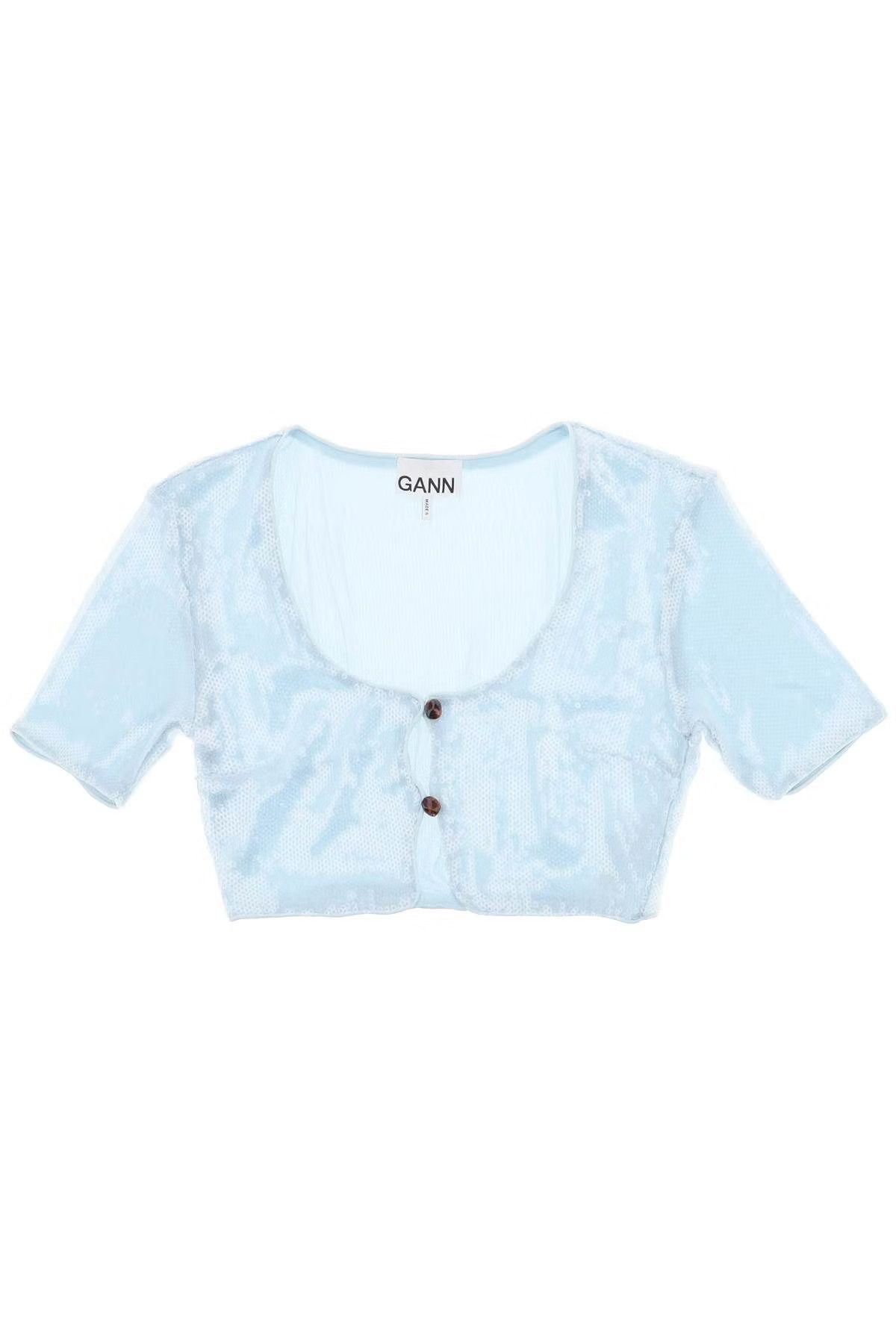 image of Ganni O1S22I1N0524 Sequin Cropped Top In Light Blue, Women's (Size Small)