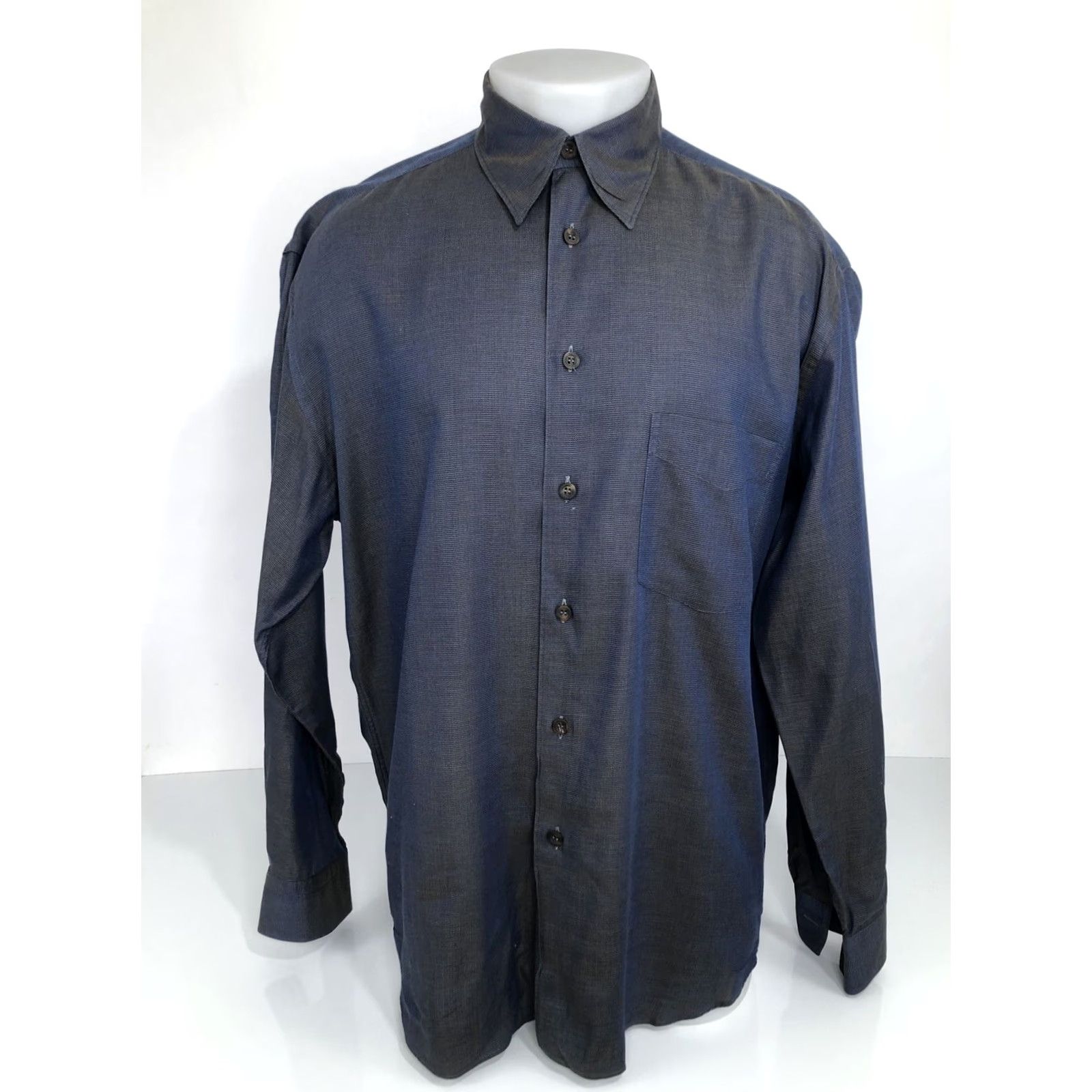 Canali CANALI / ITALY - Metallic Sheen Mens 42/16.5 Shirt EXCELLENT Blue Button-Up Long Sleeve 16.5 / 42 Mens J3 Size US L / EU 52-54 / 3 - 2 Thumbnail