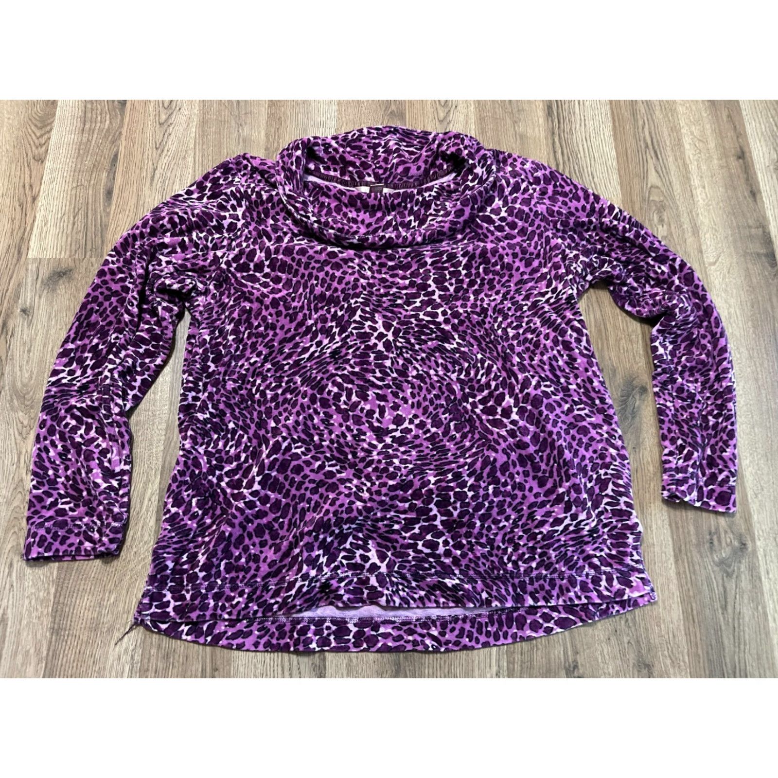 Vintage White Stag Shirt Womens XL Purple Black Cheetah Print Long Sleeve T-Shirt Casual Regular Pullover Round Neck Size XL / US 12-14 / IT 48-50 - 2 Thumbnail