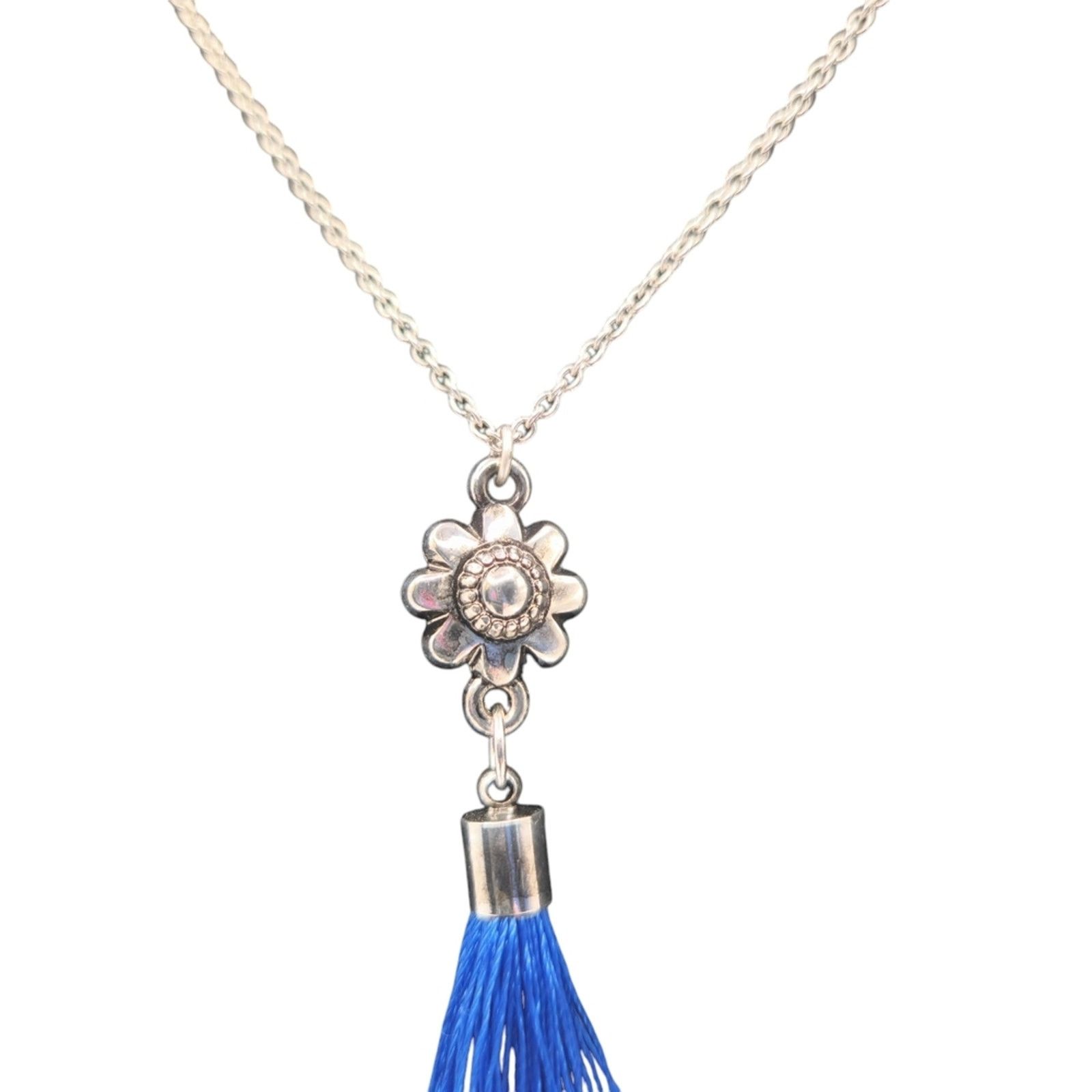 Other Layered Silver Chain Necklace Blue Beads Tassel Pendant Size ONE SIZE - 3 Thumbnail