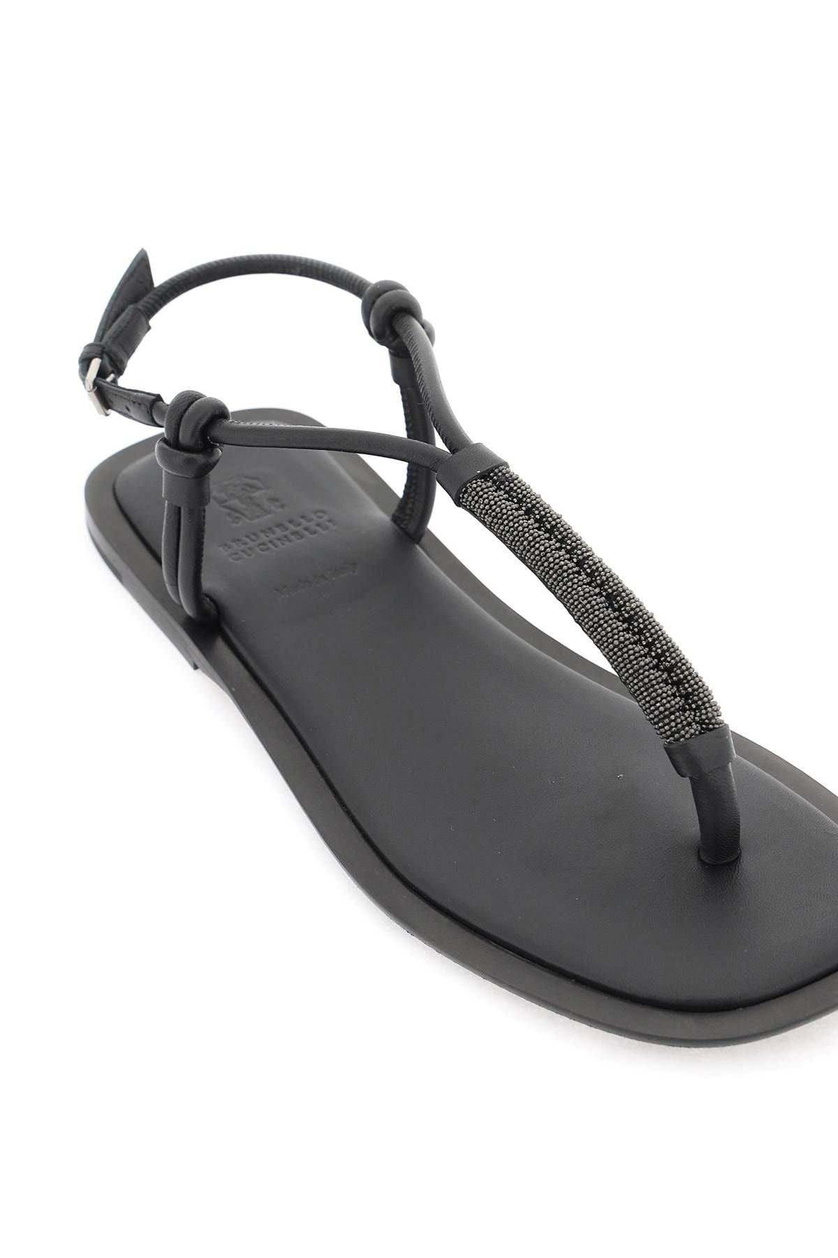 Brunello Cucinelli o1y0725 Ankle Strap Thong Leather Sandals in Black Size US 7 / IT 37 - 2 Thumbnail