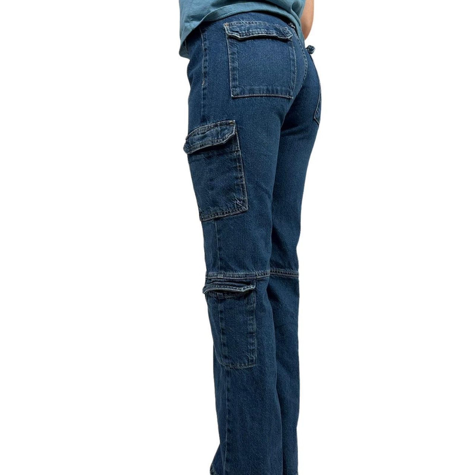 Zara Womens double cargo denim jeans Size 28" / US 6 / IT 42 - 2 Thumbnail