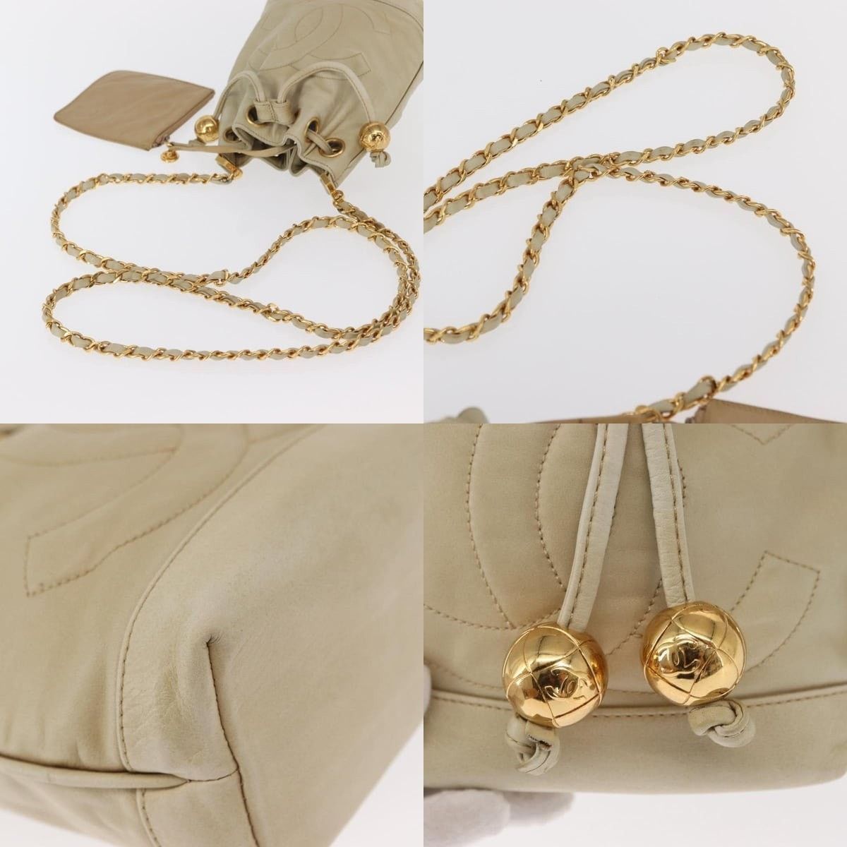 Chanel Chanel Chain Shoulder Bag Leather Ivory Gold CC Size ONE SIZE - 4 Thumbnail