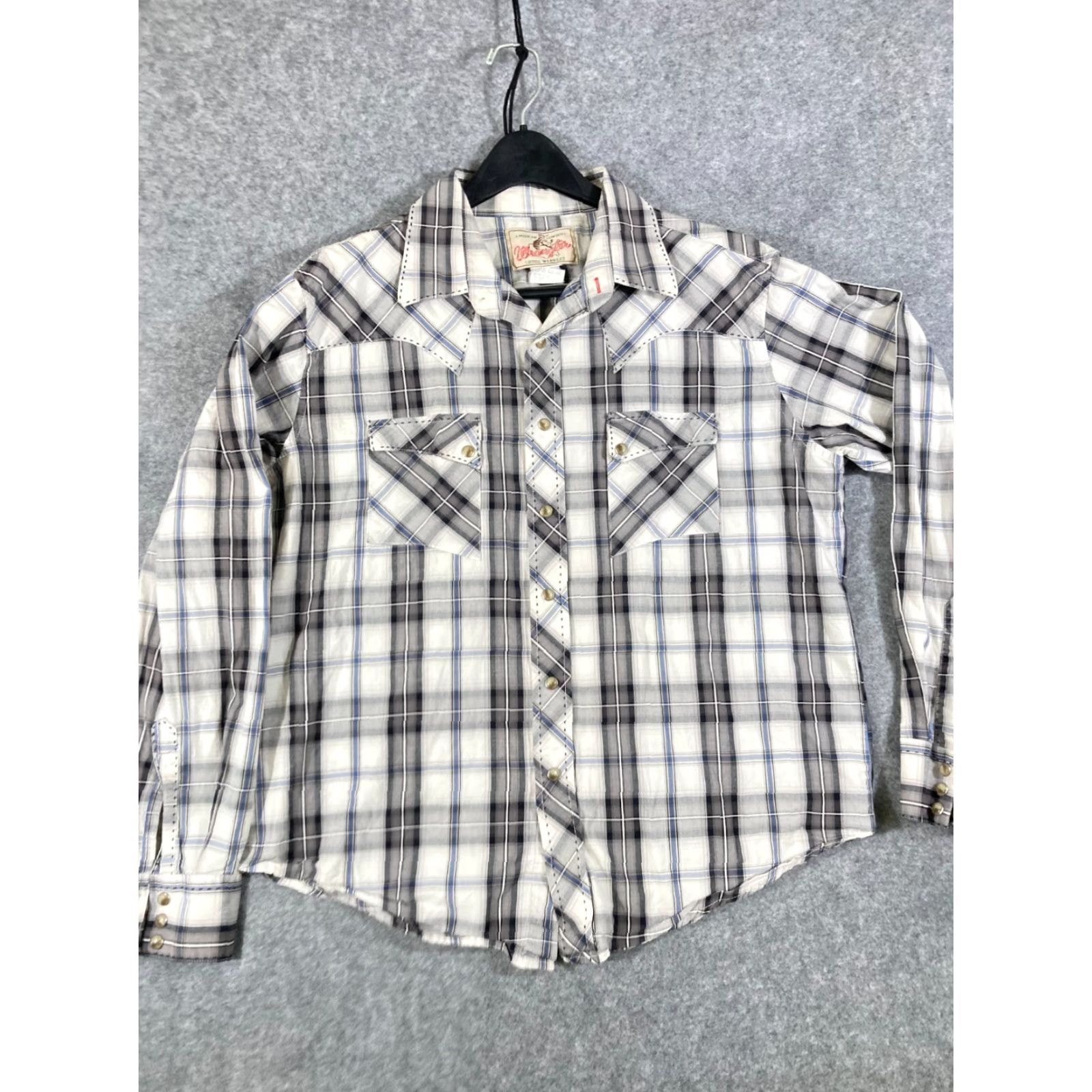 Wrangler Wrangler Pearl Snap Western Shirt Mens M Gray White Plaid Long Sleeve Casual Size US M / EU 48-50 / 2 - 3 Thumbnail