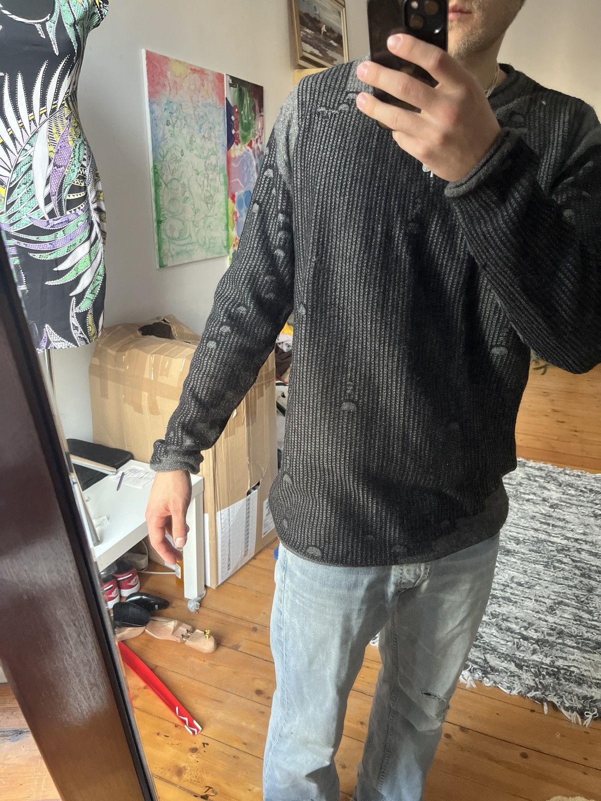 Japanese Brand × Vintage Vintage Sweater Black washed double layer Size US M / EU 48-50 / 2 - 4 Thumbnail