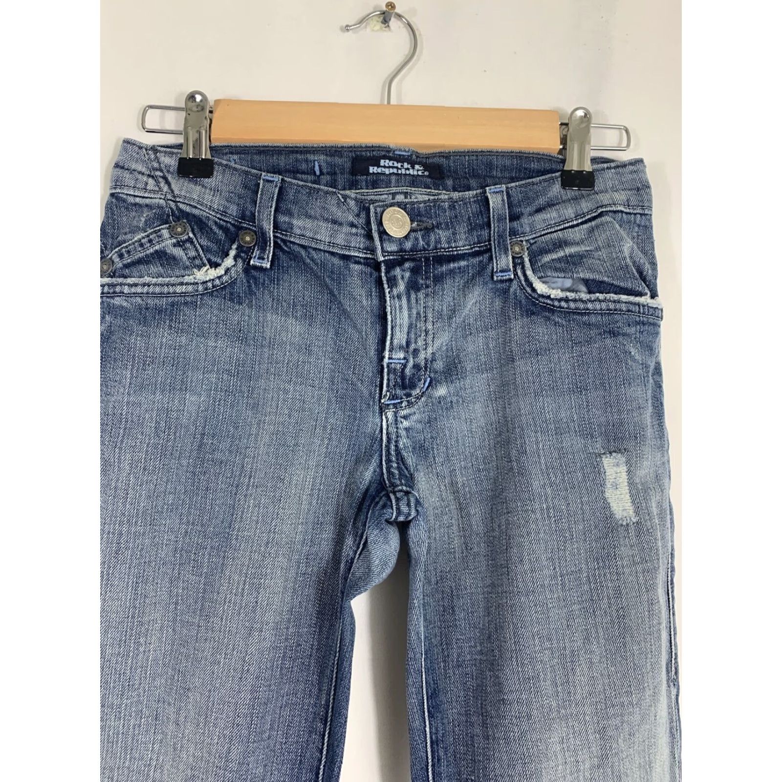 Vintage Rock & Republic Jeans Womens Size 25 Blue Denim Distressed Boot Cut 30 In Inseam USA David Lee Regular Rise Low Size 42" / US 20 - 3 Thumbnail