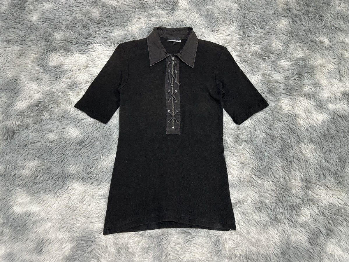 If Six Was Nine 🔥Sick Y2K Japanese Alphalle Laces Up Zip Ribbed Polo Shirt Size US M / EU 48-50 / 2 - 2 Thumbnail