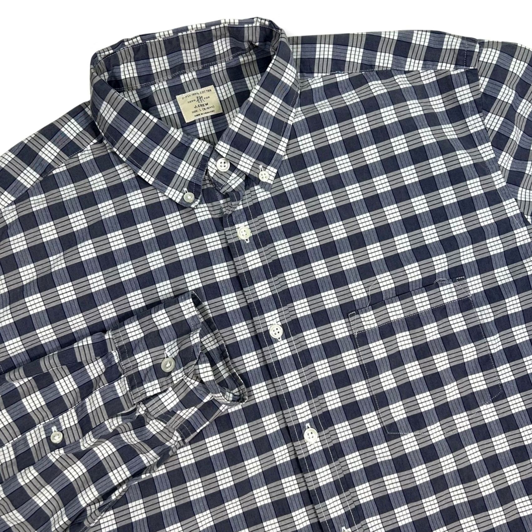 J.Crew J.CREW Plaid Button-Down Shirt Long Sleeve Cotton Blue White Mens Large L Shirt Size US L / EU 52-54 / 3 - 2 Thumbnail
