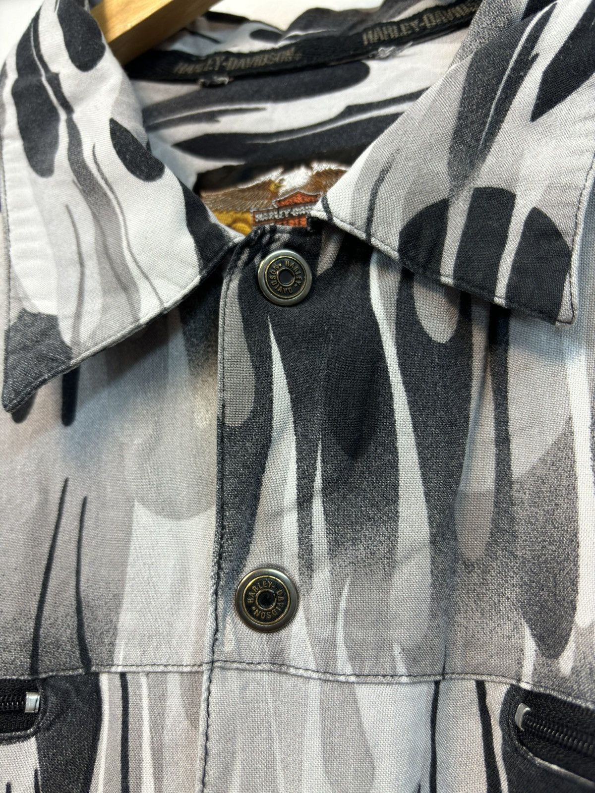 Harley Davidson × Vintage Crazy Vintage 90s Harkey Davidson Flames Work Shirt Y2K Rare Size US L / EU 52-54 / 3 - 4 Thumbnail