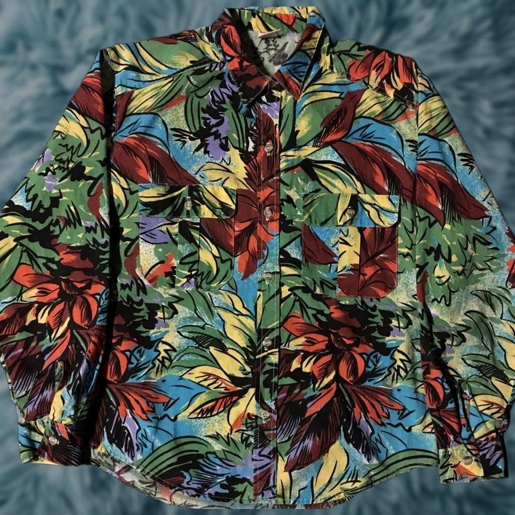 Vintage VINTAGE 80s Flower Abstract Art AOP Shirt M Surf Skate Beach Grunge Vaporwave OP 90s Size M / US 6-8 / IT 42-44 - 1 Thumbnail