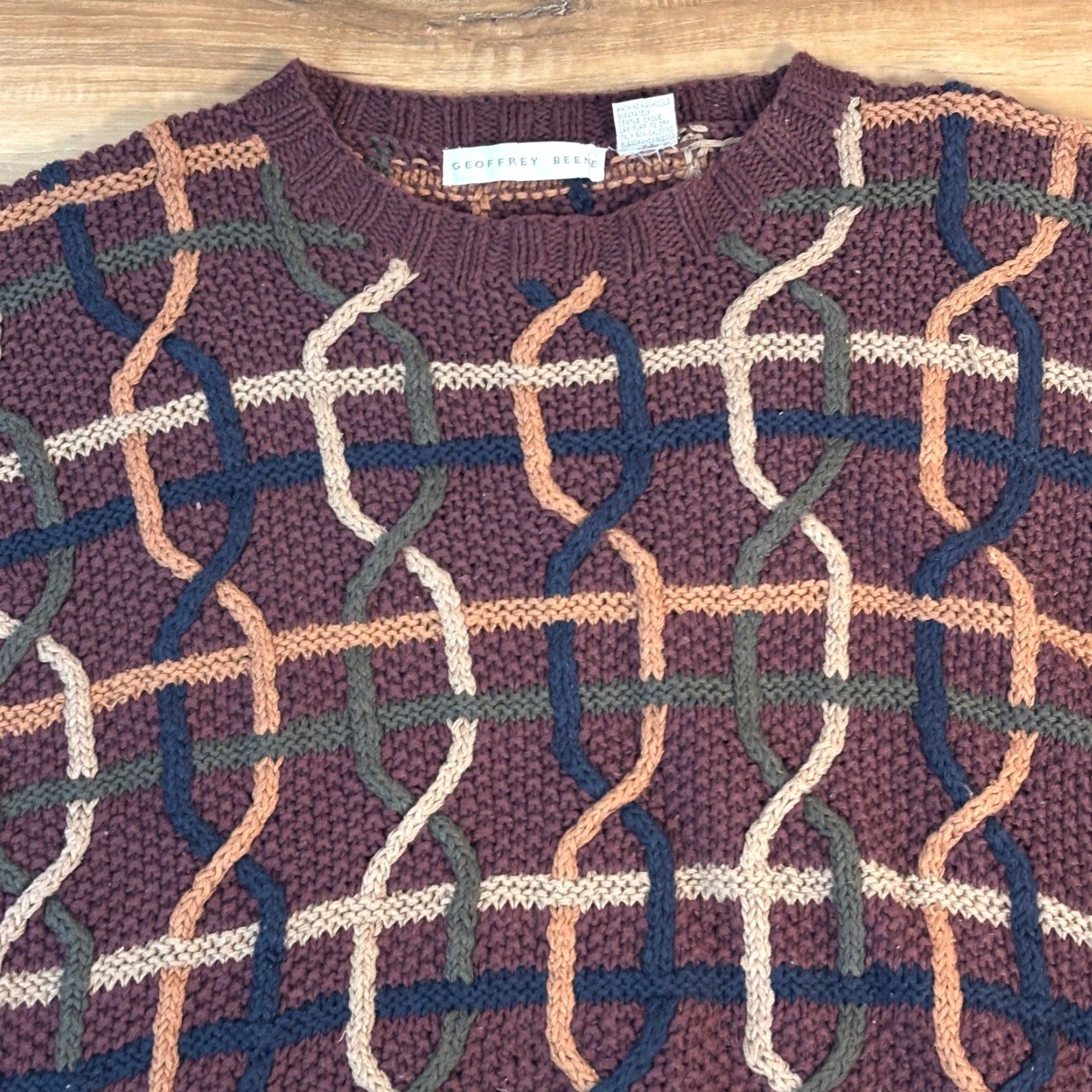 Geoffrey Beene VINTAGE Geoffrey Beene Sweater Mens Medium Burgundy Geometric 3D Knit Grandpa Size US M / EU 48-50 / 2 - 3 Thumbnail