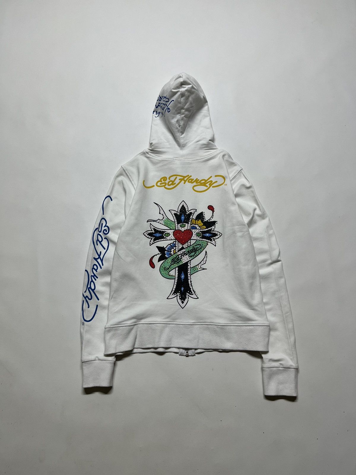 Christian Audigier × Ed Hardy × Vintage Vintage Y2k Ed Hardy 🤍 Cross Tattoo ❤️ Zip Hoodie 00’s Size S / US 4 / IT 40 - 4 Thumbnail