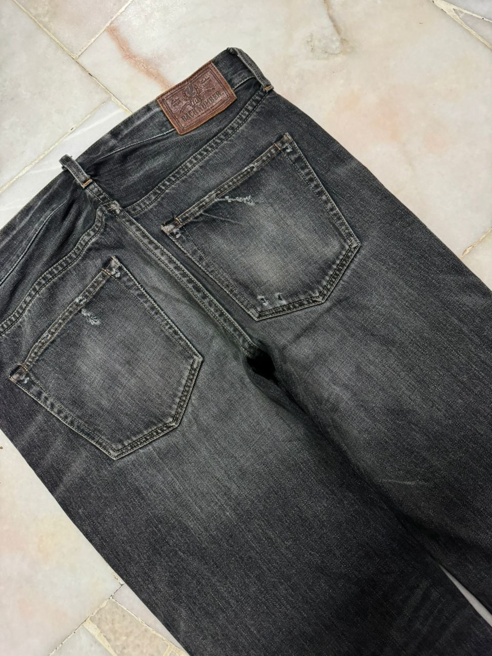 💥Sick💥90s Style Back Number Whisker Distress Ripped Jeans