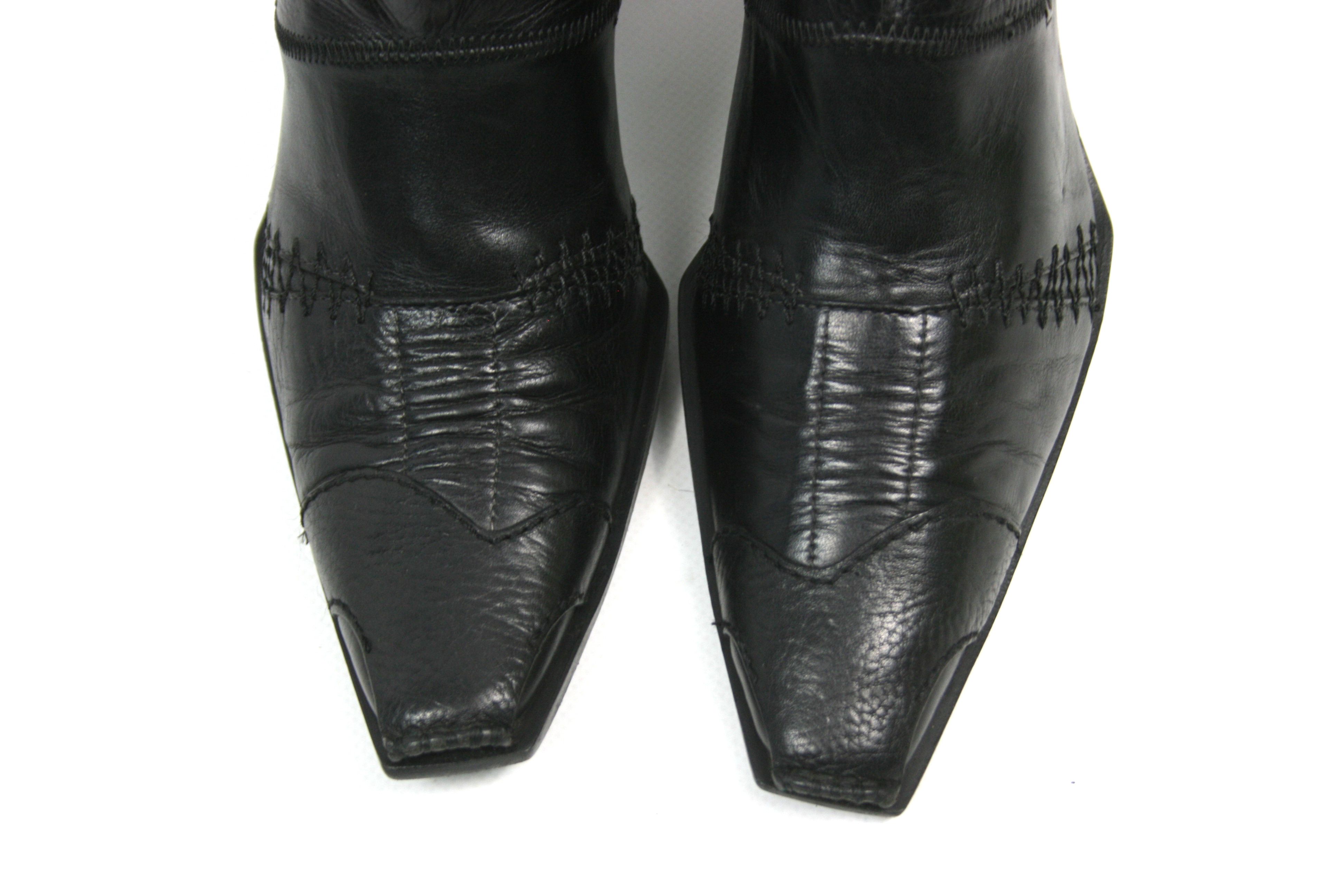 Marithe + Francois Girbaud 00S Square Toe Cossack Punk Avant Garde Y2K Boots Size US 5 / IT 35 - 5 Thumbnail