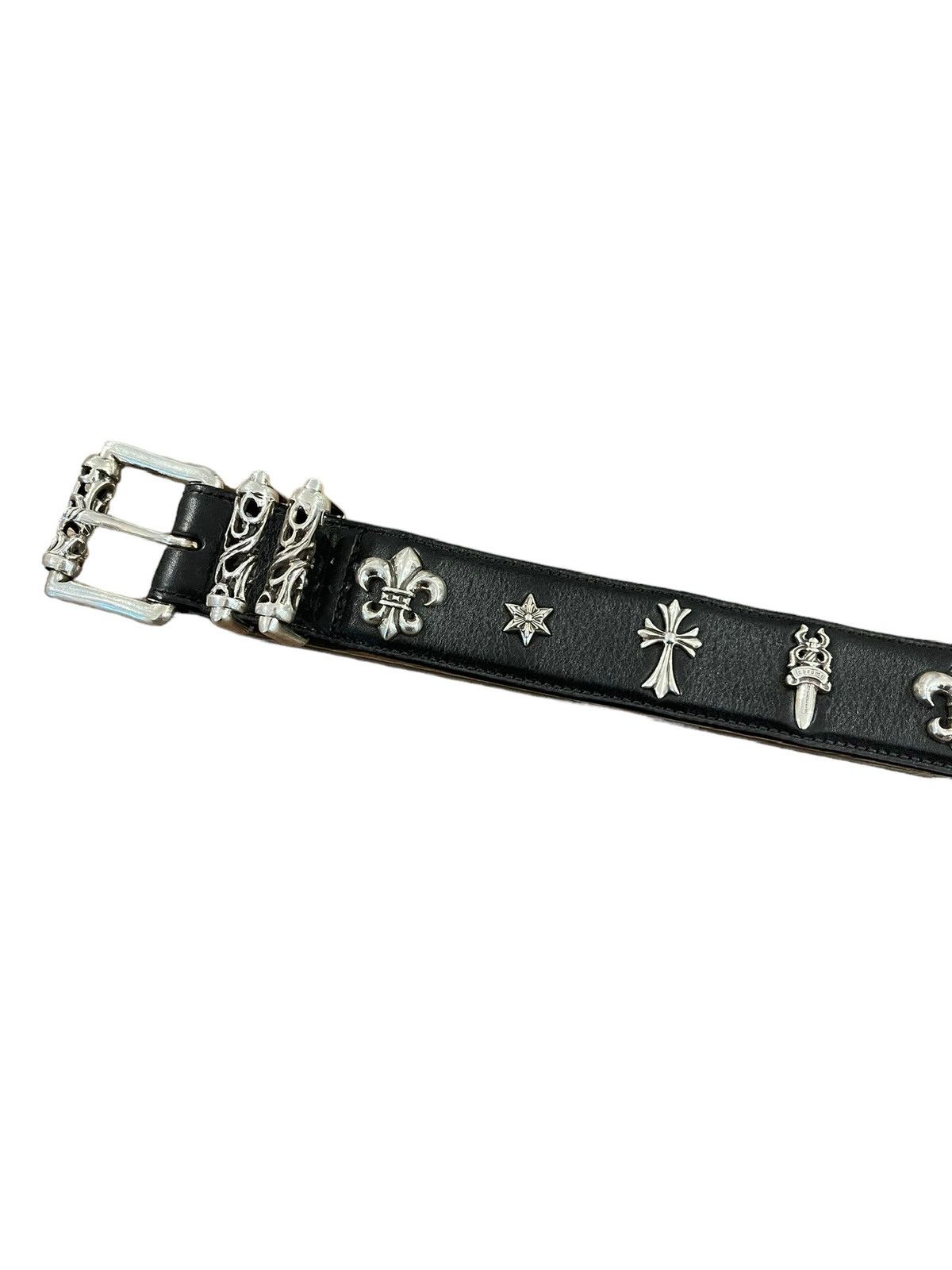 image of Chrome Hearts Flooded Silver Multi Motif Roller Belt in Black, Men's (Size 34)